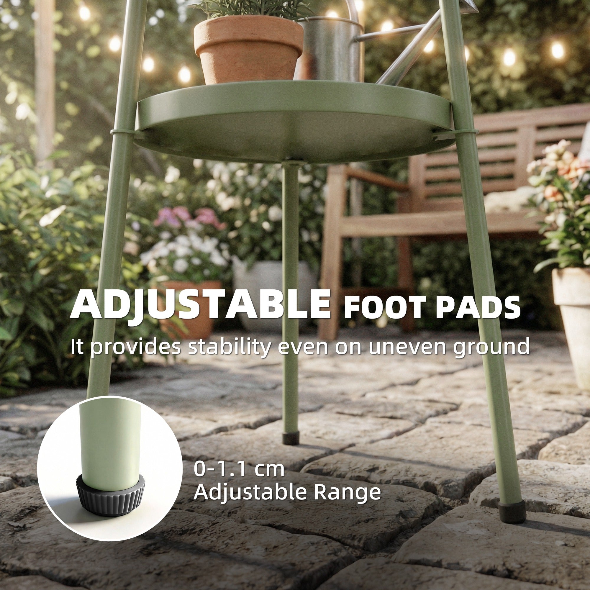 Outsunny Patio Side Table, 2-Tier Round Coffee End Table for Garden Balcony Living Room Bedroom, Light Green
