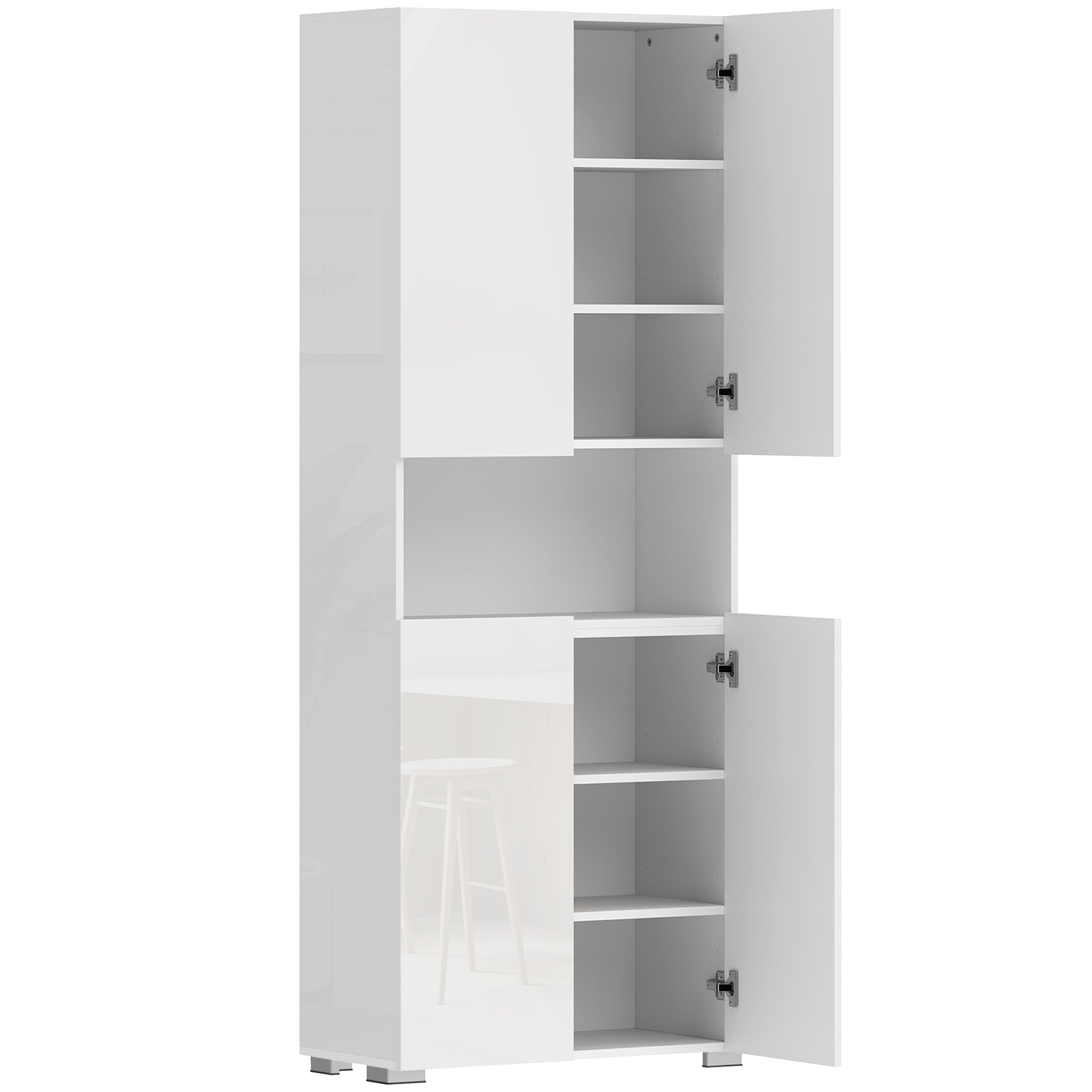 HOMCOM 180 cm Tall Kitchen Cupboard, Pantry Storage Cabinet with Soft Close Doors and Adjustable Shelves, High Gloss White