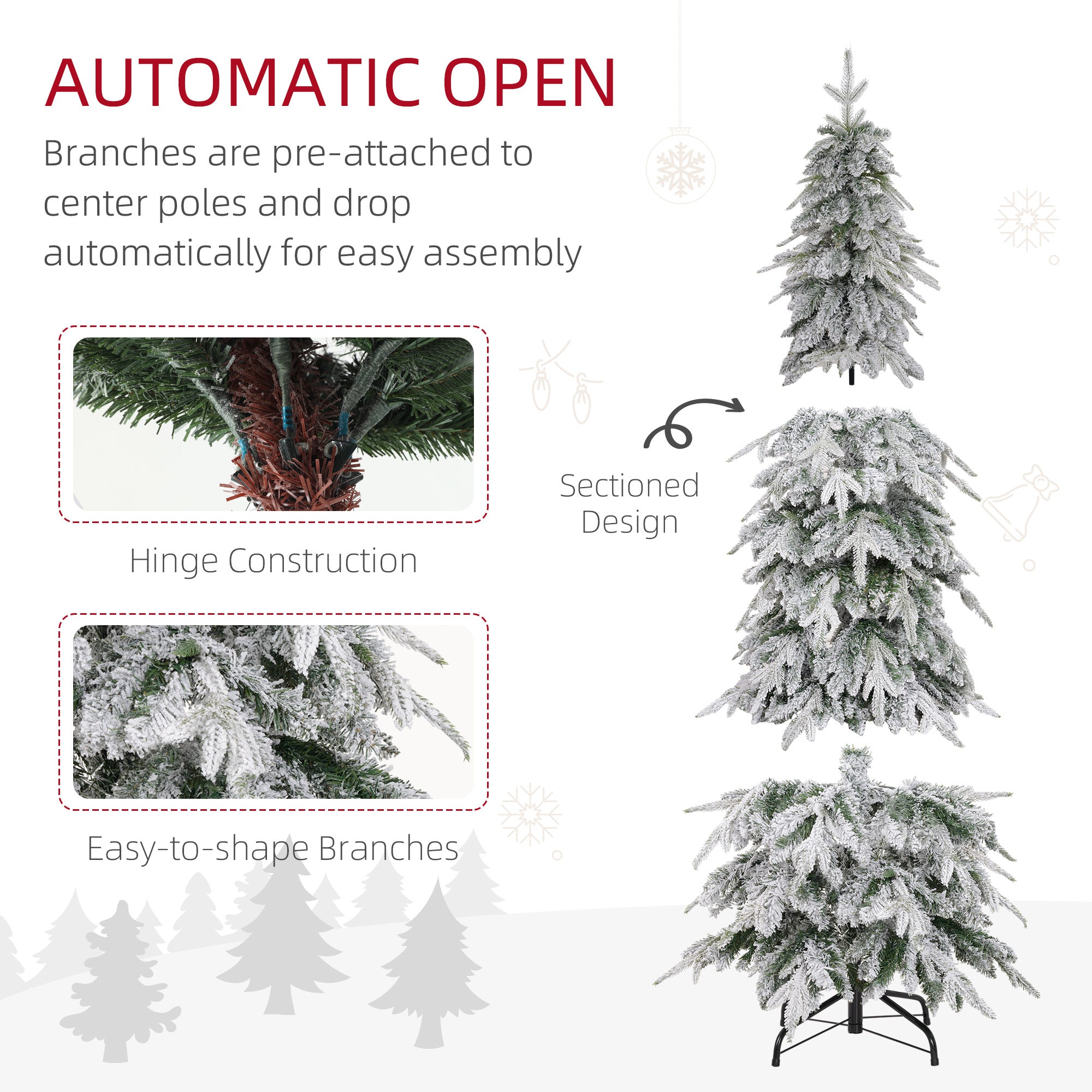 HOMCOM 6ft Snow-Covered Unlit Artificial Christmas Tree - North Peak Garden Furniture