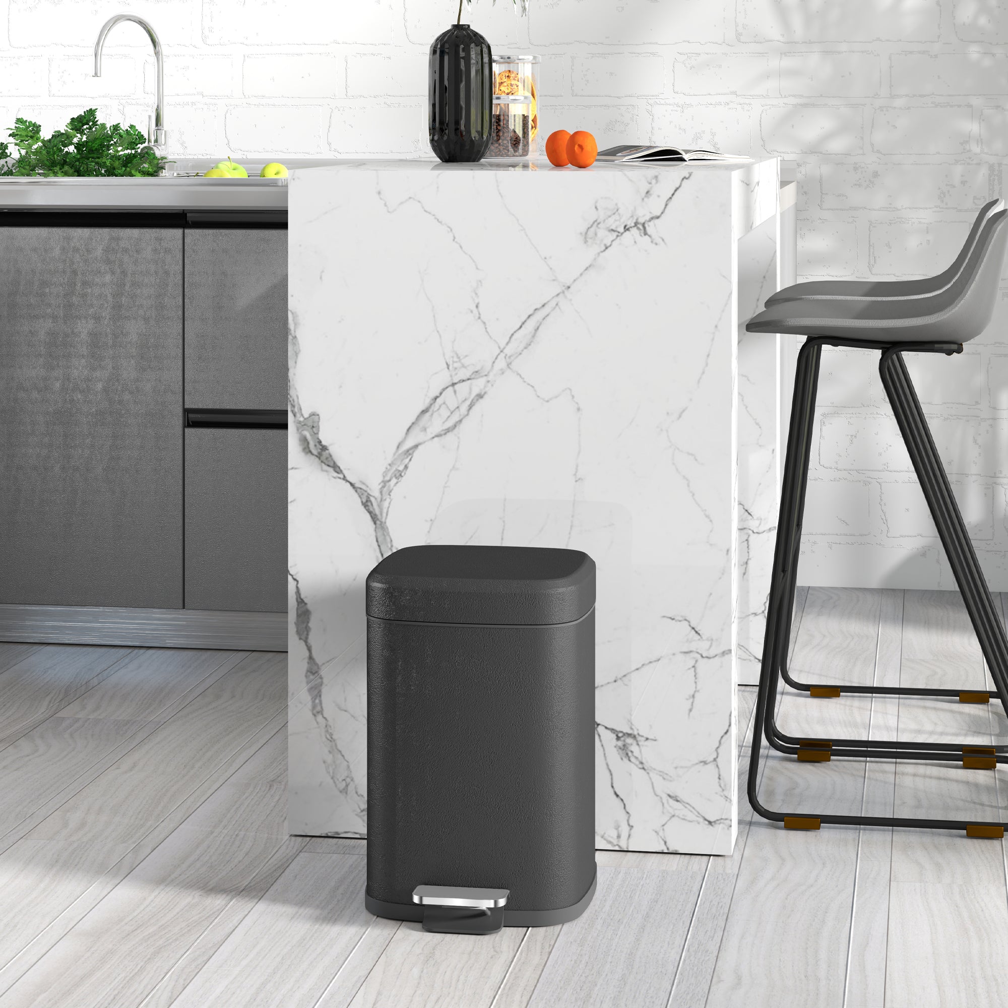 HOMCOM 12L Modern Boxy Metal Home Kitchen Bin - Black - North Peak Garden Furniture