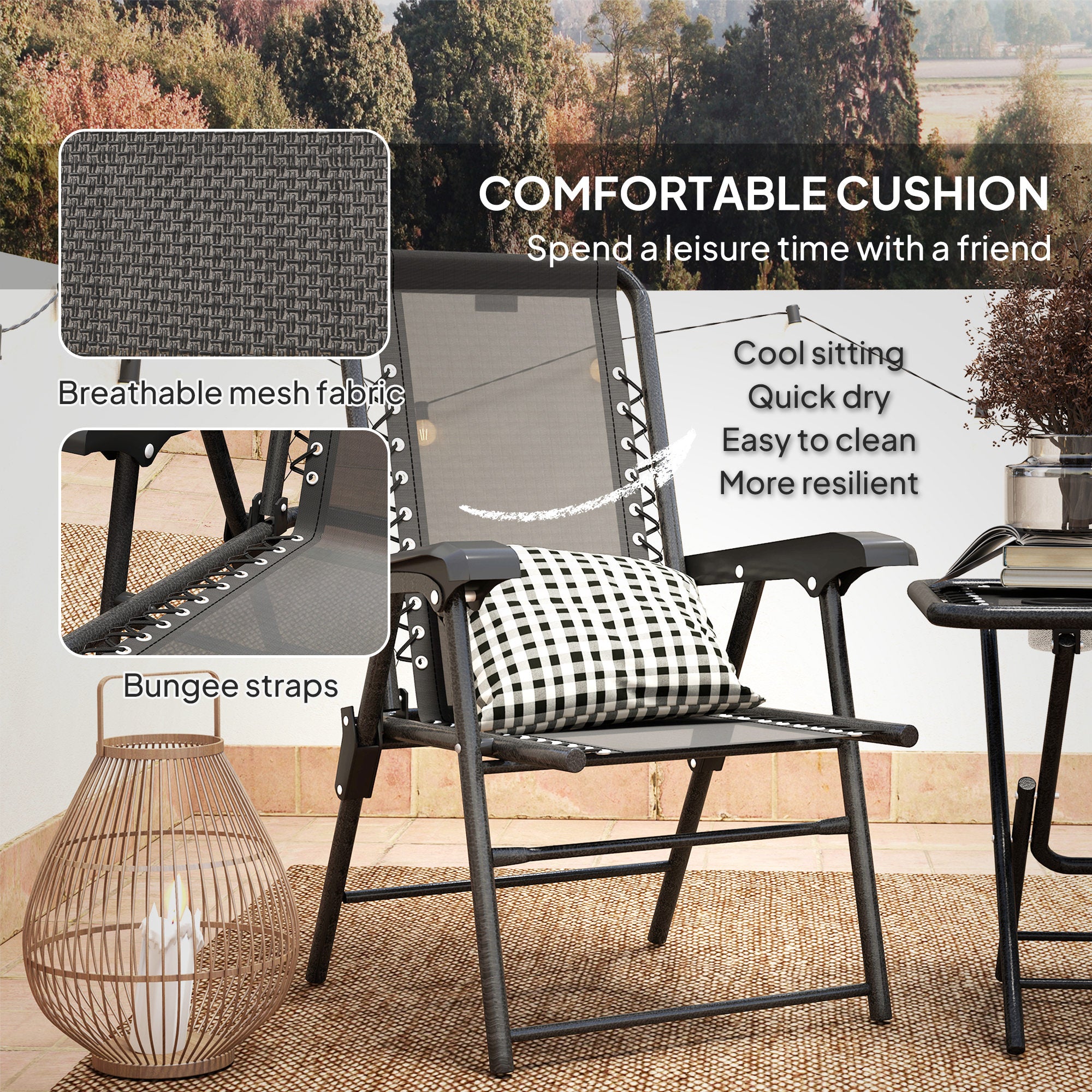 Outsunny Three-Piece Garden Table and Chair Set - Black - North Peak Garden Furniture