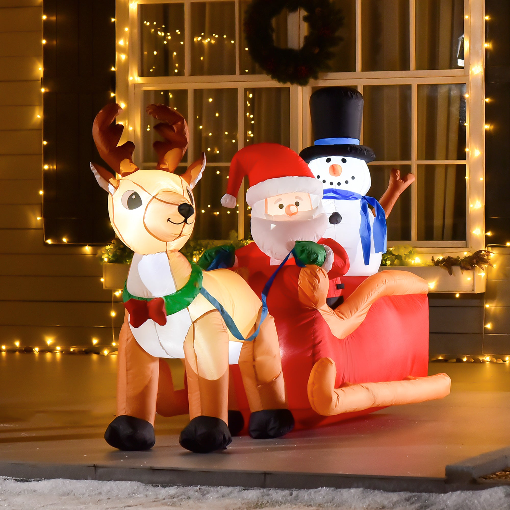 HOMCOM 4ft Christmas Inflatable Santa Claus on Sleigh Deer, LED Lighted for Home Indoor Outdoor Garden Lawn Decoration Party Prop - North Peak Garden Furniture