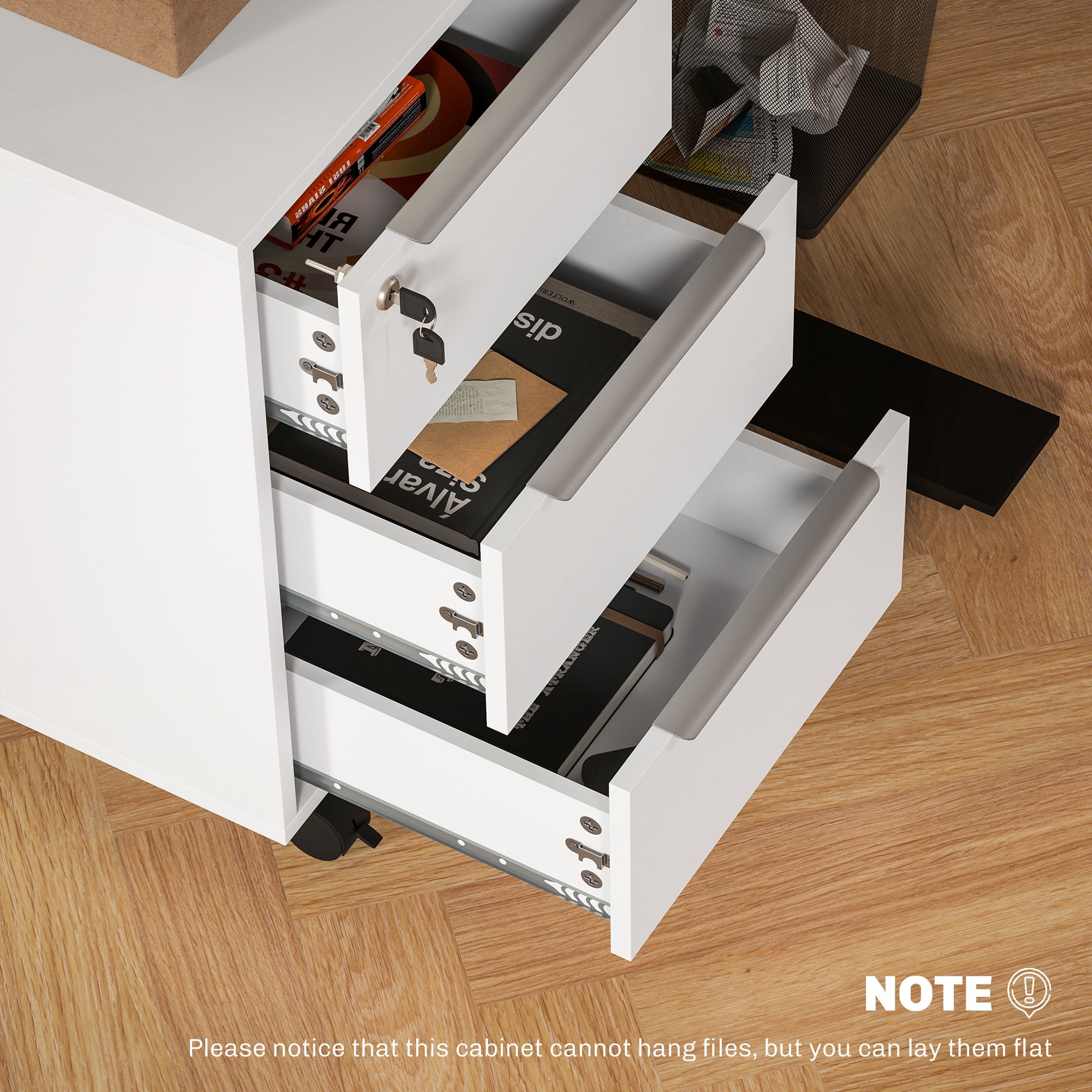 HOMCOM Three-Drawer Locking Filing Cabinet - White - North Peak Garden Furniture
