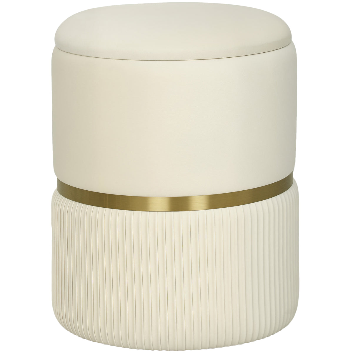 HOMCOM Round Storage Stool, Velvet-feel Fabric Upholstered Vanity Stool with Removable Top, Padded Seat and Hidden Space, Beige