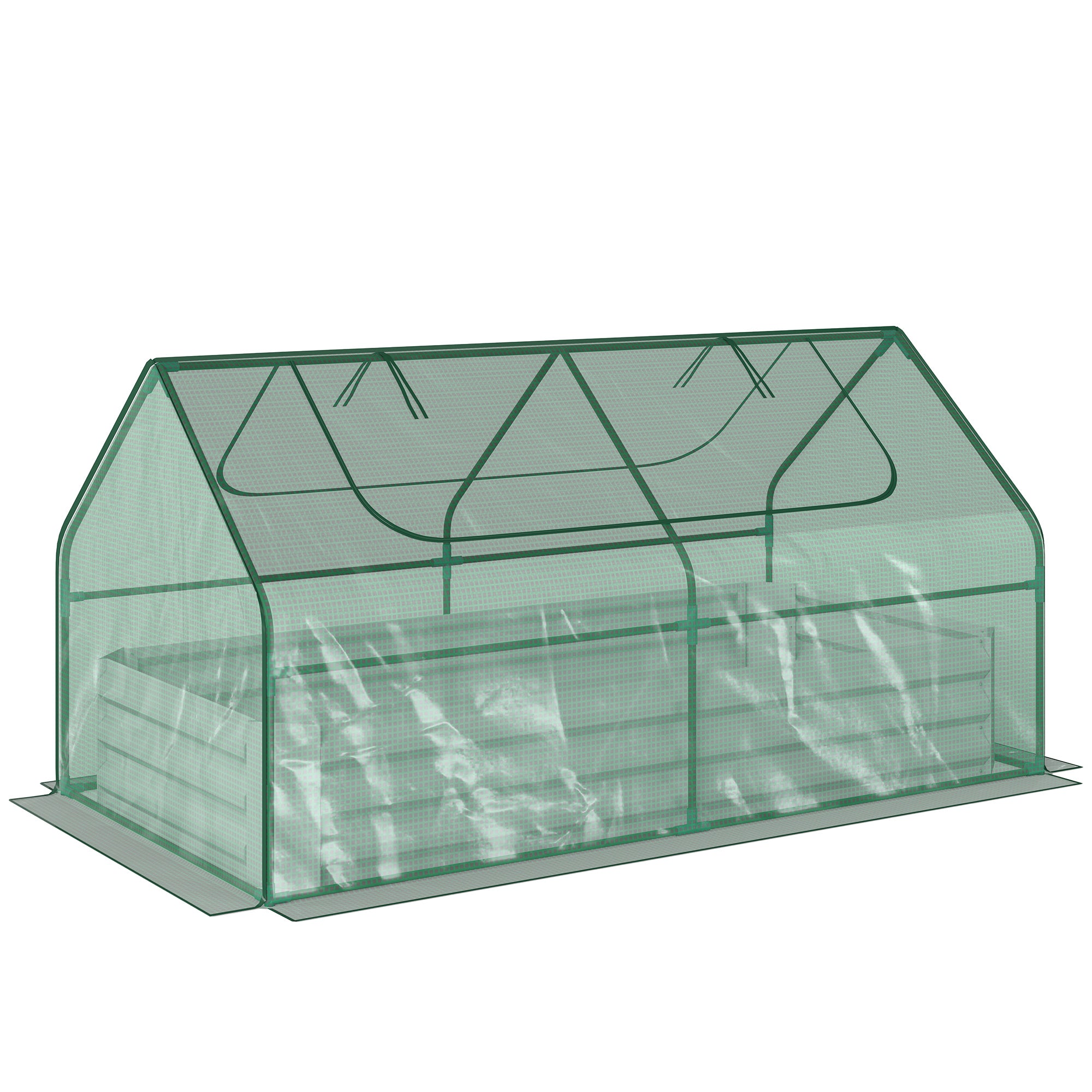 Outsunny Raised Garden Bed with Greenhouse, Steel Planter Box with Plastic Cover, Roll Up Window, Dual Use for Flowers, Vegetables, Fruits and Herbs, 185L x 95W x 92H cm, Green