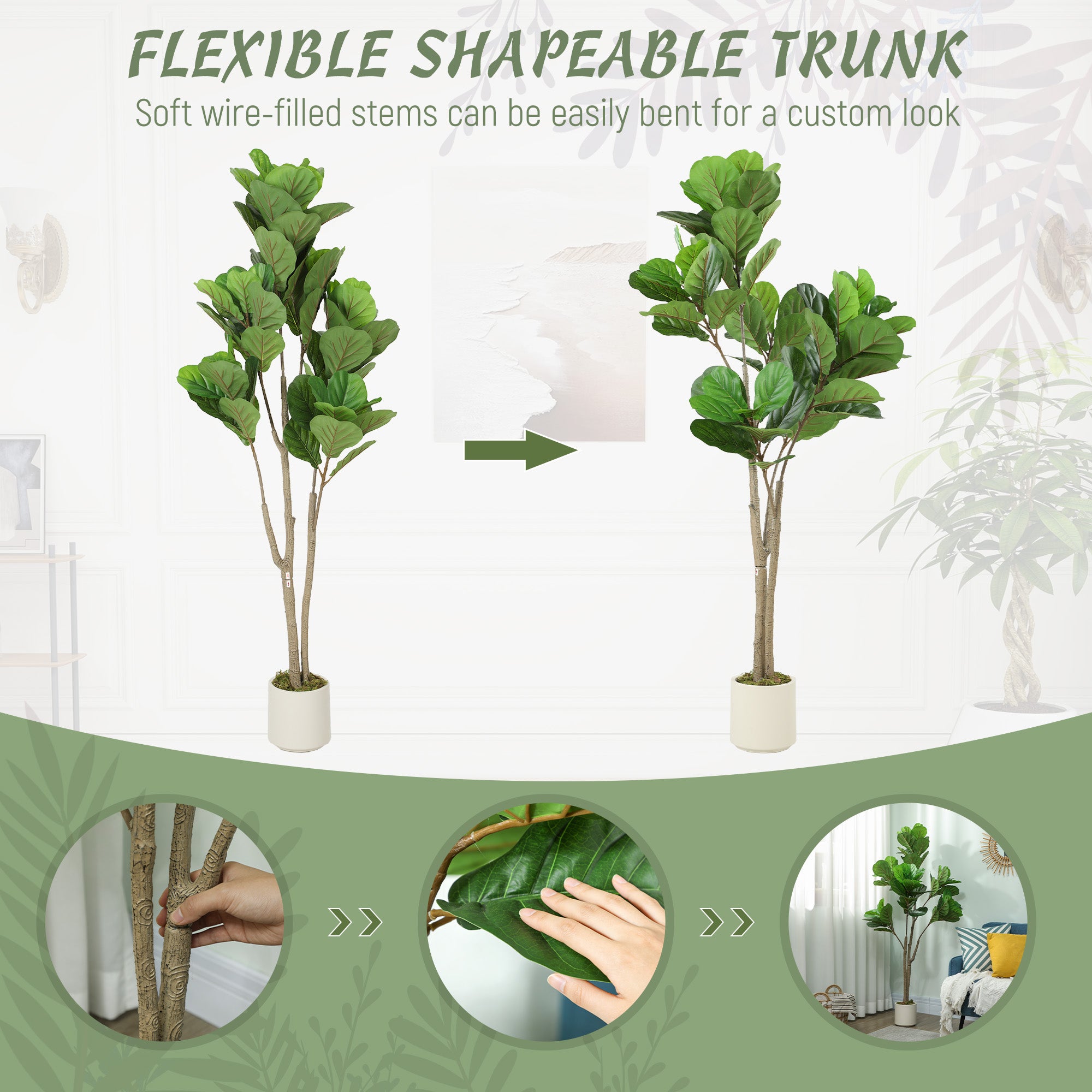 HOMCOM 150cm Artificial Ficus Tree - Green
