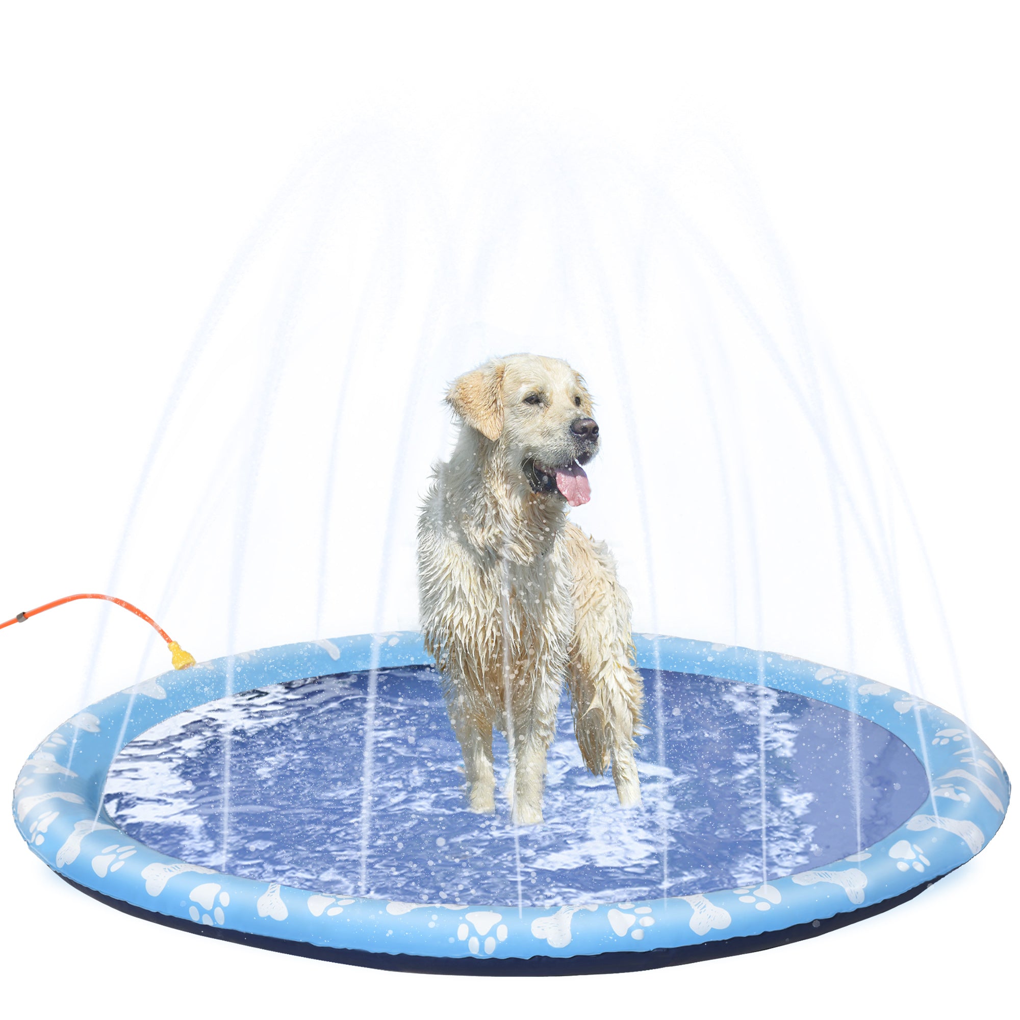 PawHut 170cm Splash Pad Sprinkler for Pets Dog Bath Pool Water Game Mat Toy Non-slip Outdoor Backyard Blue - North Peak Garden Furniture