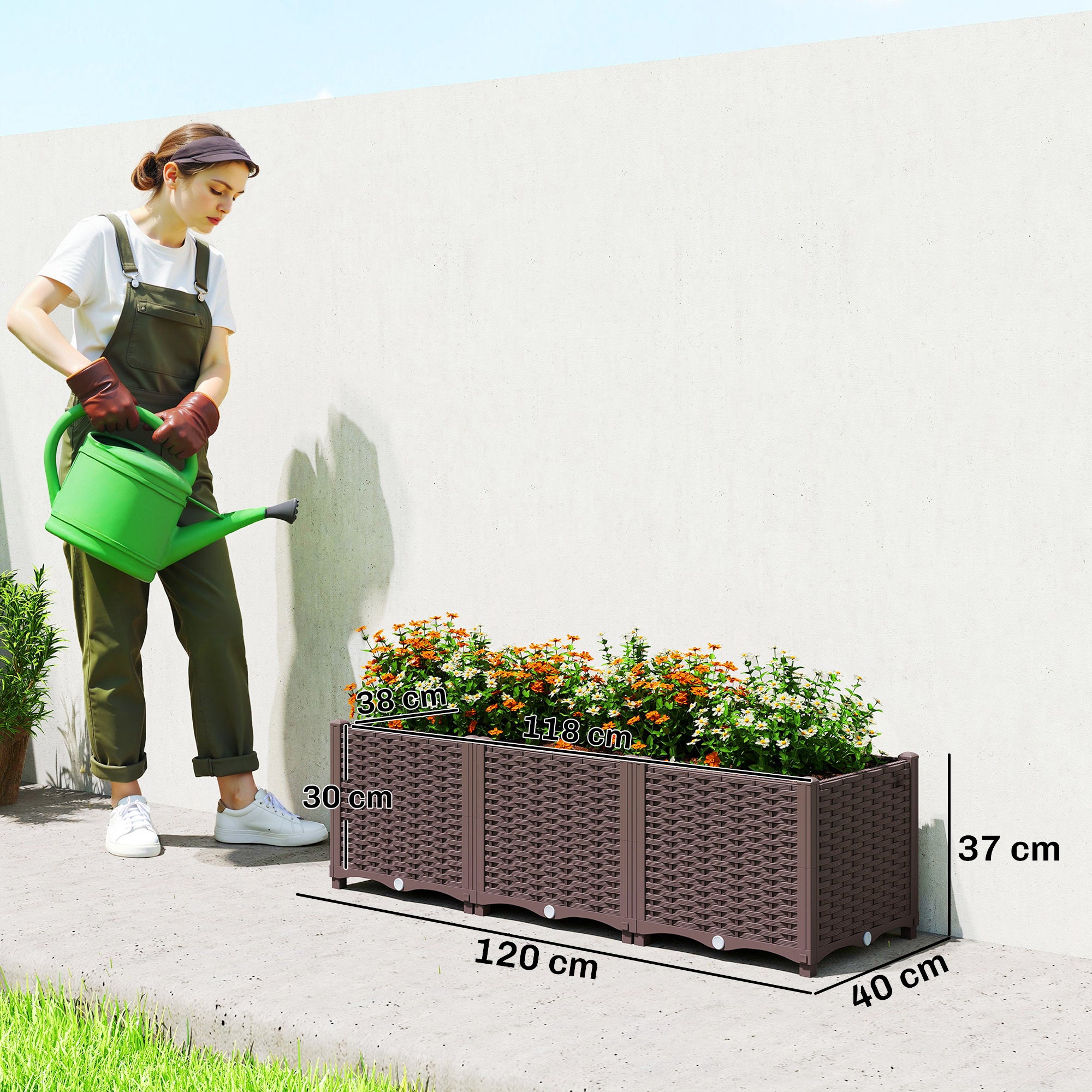 Outsunny Plastic Raised Garden Bed with Legs, Self Watering Elevated Planter Boxes with Drainage Holes and Plugs