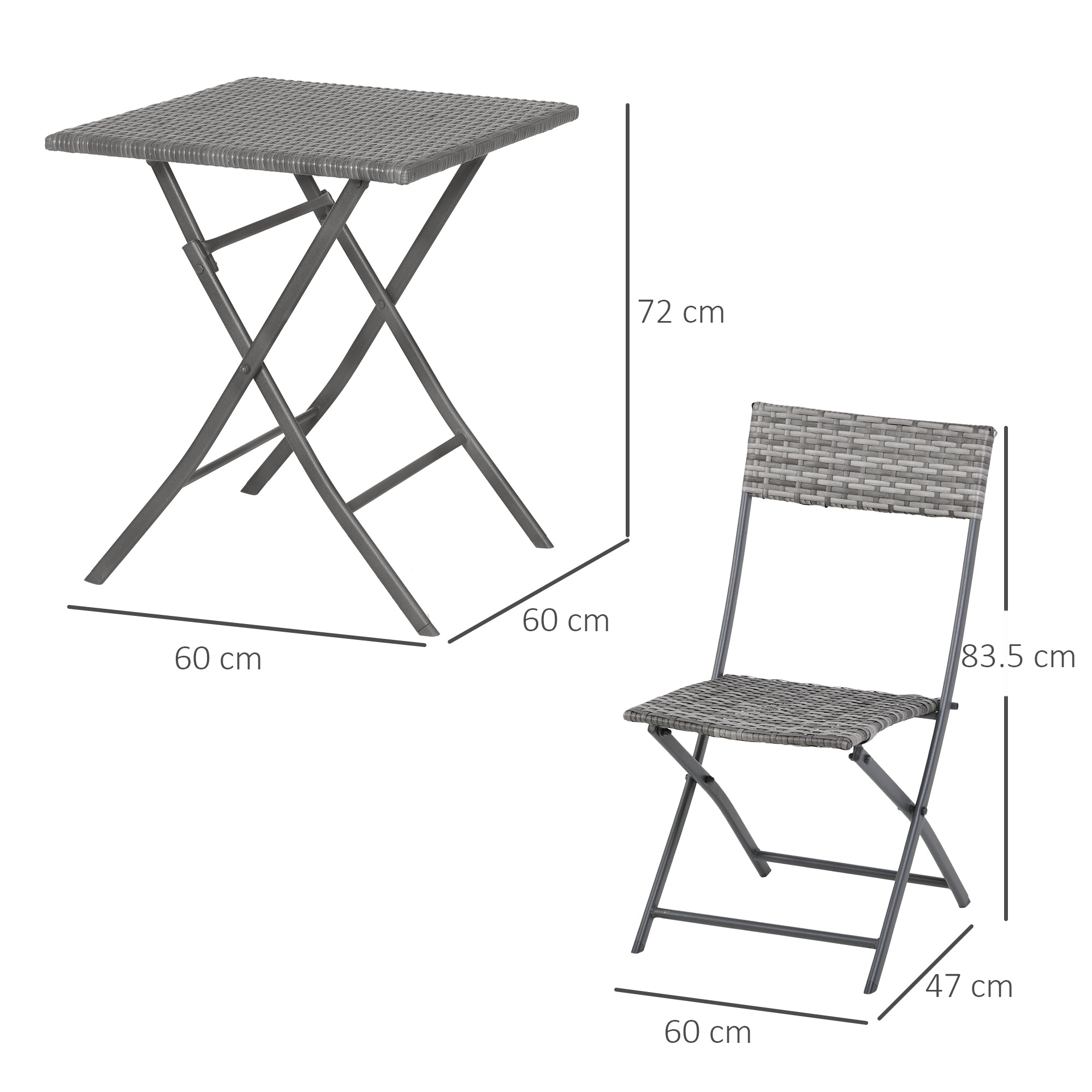 Outsunny PE Rattan Garden Furniture 2 Seater Patio Bistro Set Folding for 2 Outdoor Table and Chair Set (Grey)