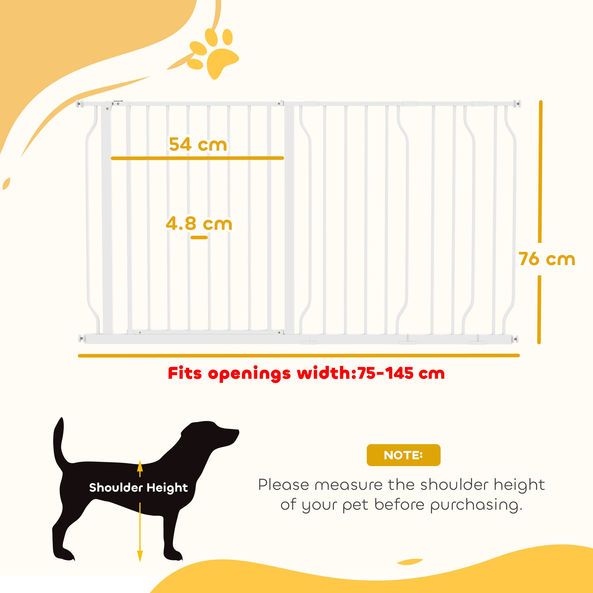 PawHut Extra Wide Dog Safety Gate, with Door Pressure, for Doorways, Hallways, Staircases - White - North Peak Garden Furniture