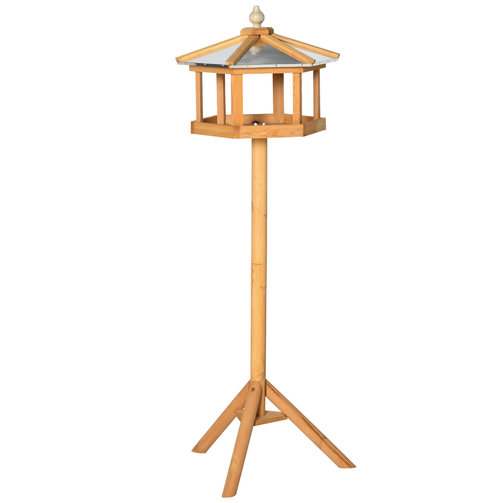 PawHut Wooden Bird Table Free Standing Feeder Garden Sheltered Feeding Station Parrot Stand Birdhouse Φ40x113cm - North Peak Garden Furniture