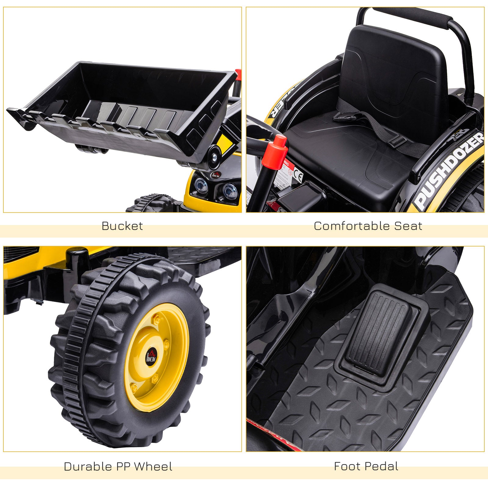 HOMCOM 6V Electric Kids Ride On Digger Excavator Construction Tractor Music Headlight for 3-5 years Yellow - North Peak Garden Furniture