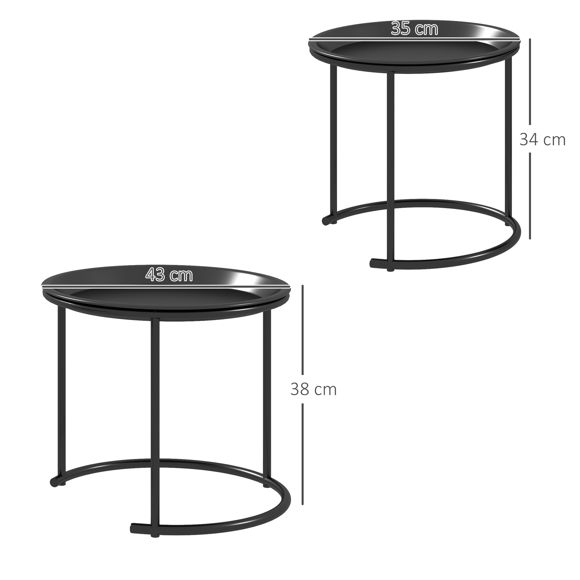 HOMCOM Nesting Tables Set of 2, Side End Table with Removable Tabletop Tray and Steel Frame for Living Room, Bedroom, White - North Peak Garden Furniture