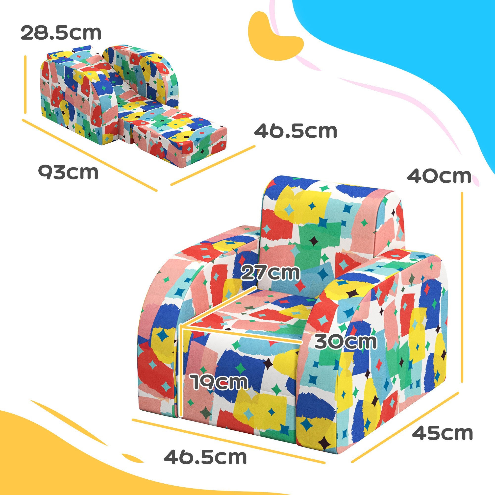 AIYAPLAY Foldable Toddler Chair Soft Snuggle Sponge Filled for Bedroom Playroom, Aged 18 Months to 3 Years - Multicoloured - North Peak Garden Furniture