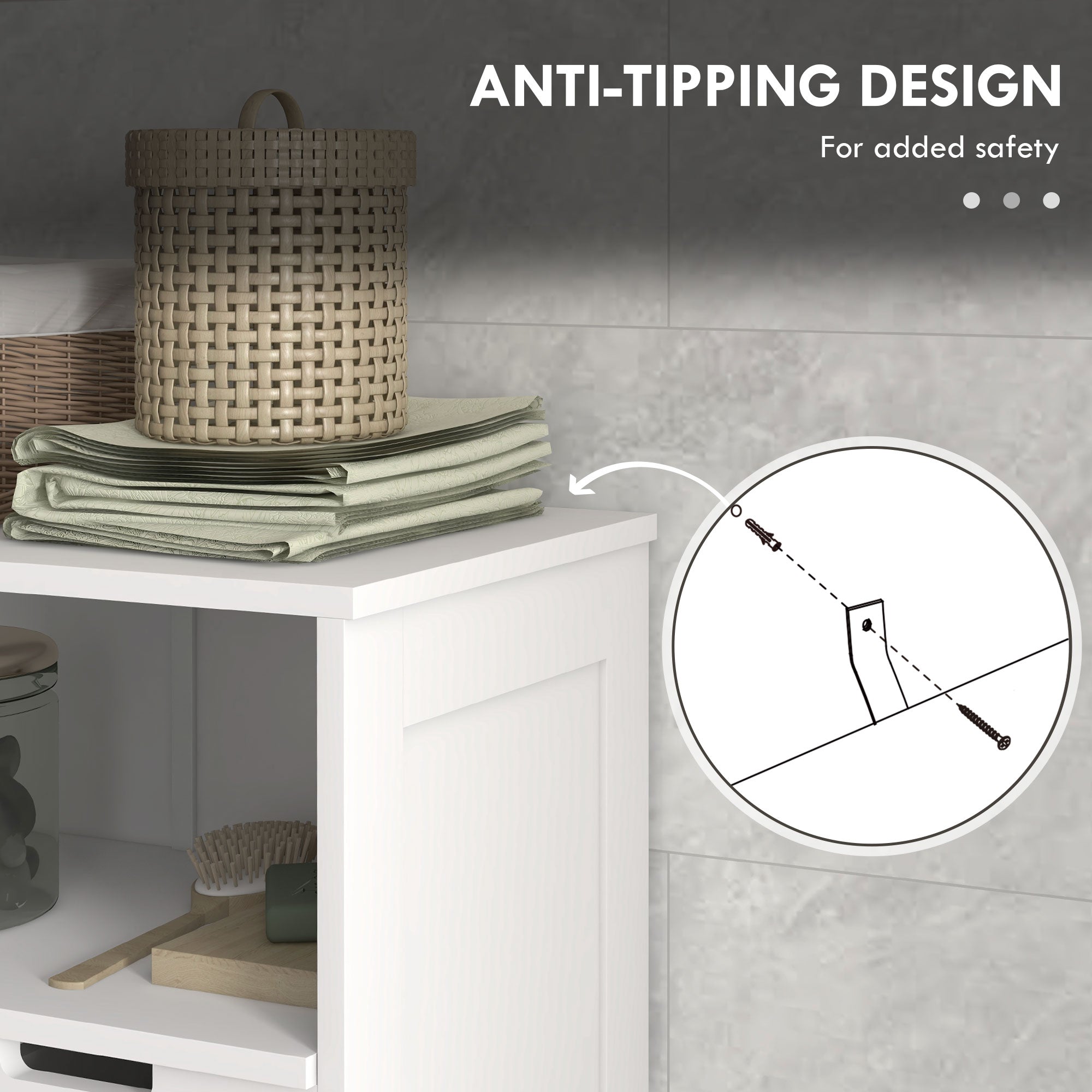 kleankin Three-Part Bathroom Storage Unit, with Shelf, Drawers & Cupboard - White - North Peak Garden Furniture