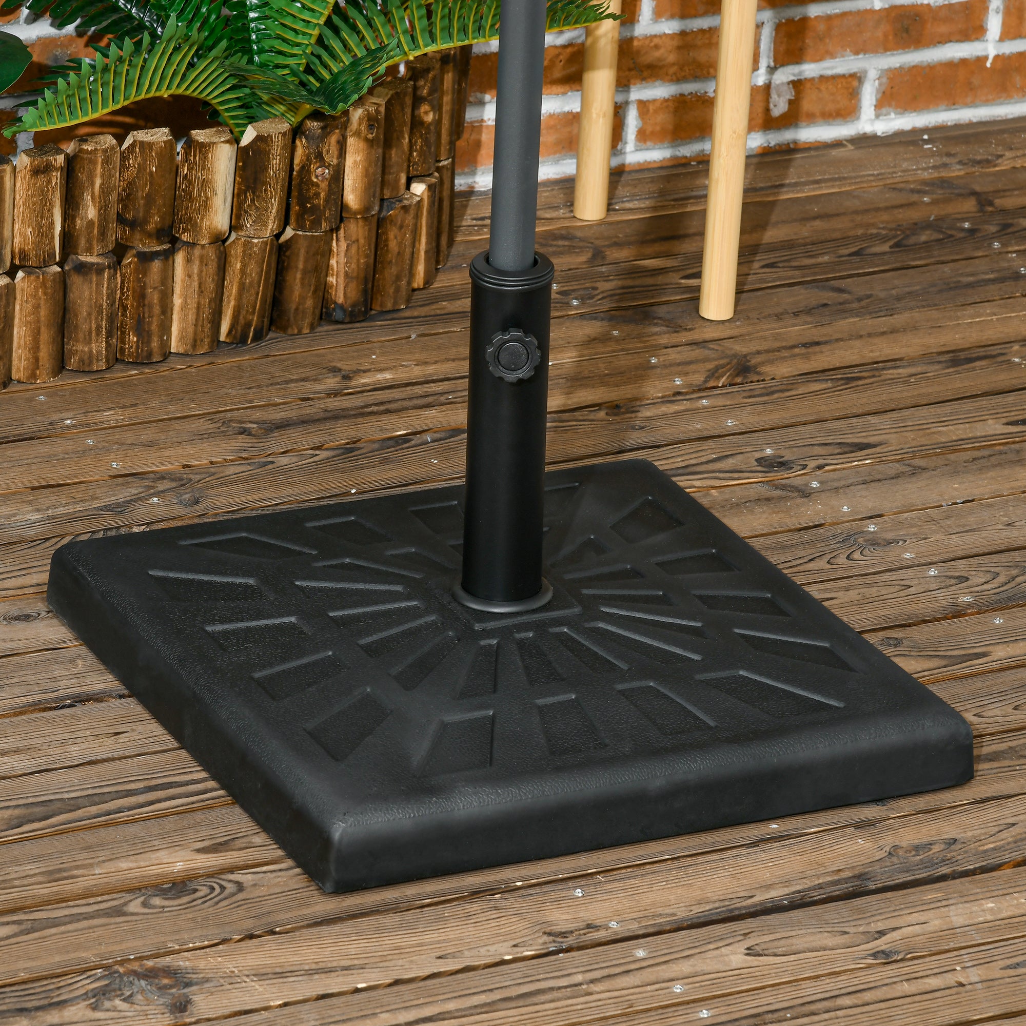 Outsunny 19kg Resin Garden Parasol Base Holder, Square Outdoor Market Umbrella Stand Weight for Poles of Φ32mm, Φ38mm, and Φ48mm, Black - North Peak Garden Furniture