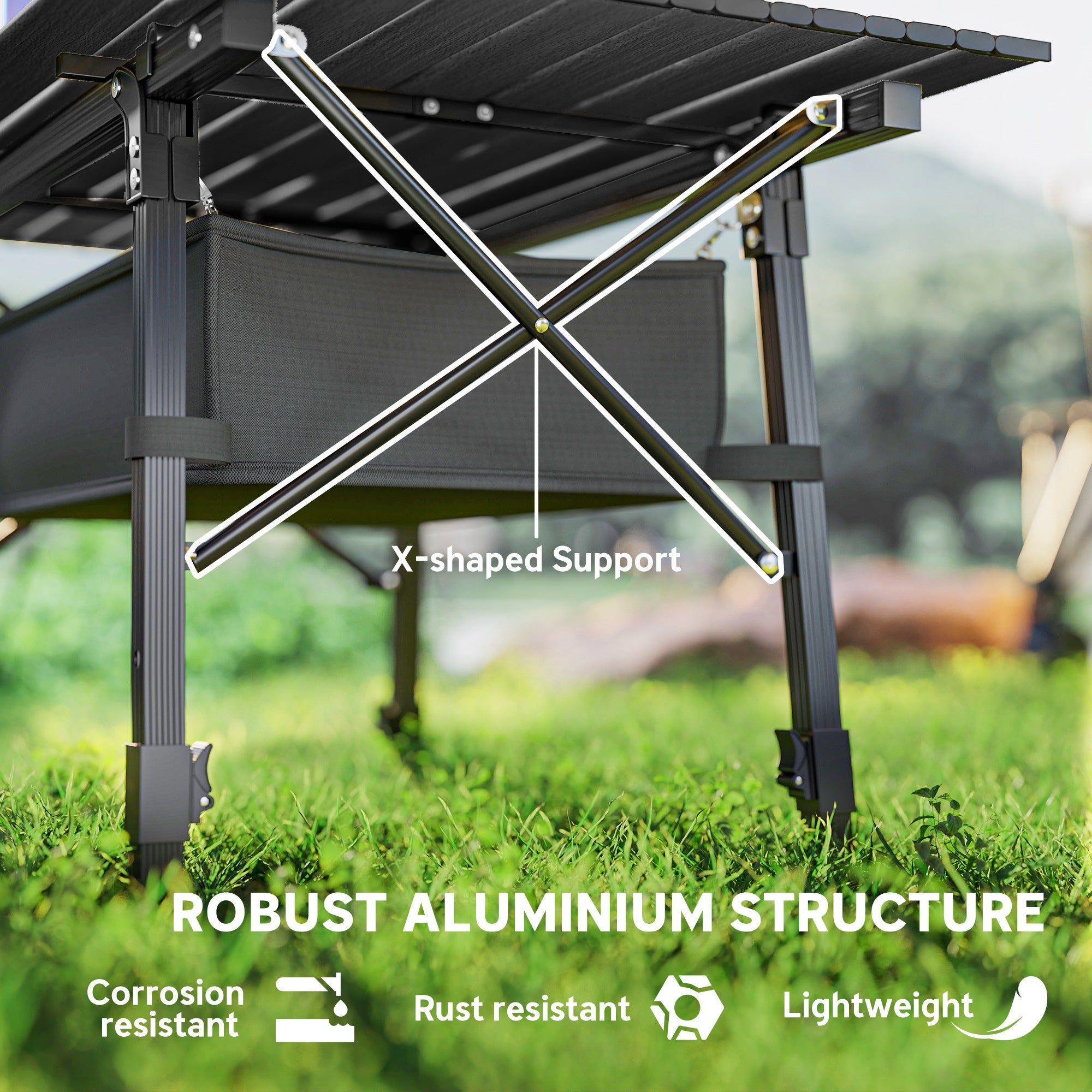 Outsunny Folding Camping Table, 90 x 55 cm Height Adjustable Portable Collapsible Table, 3ft Lightweight Aluminium Rollup Picnic Table with Storage Basket for Outdoor Garden Party BBQ, Black - North Peak Garden Furniture