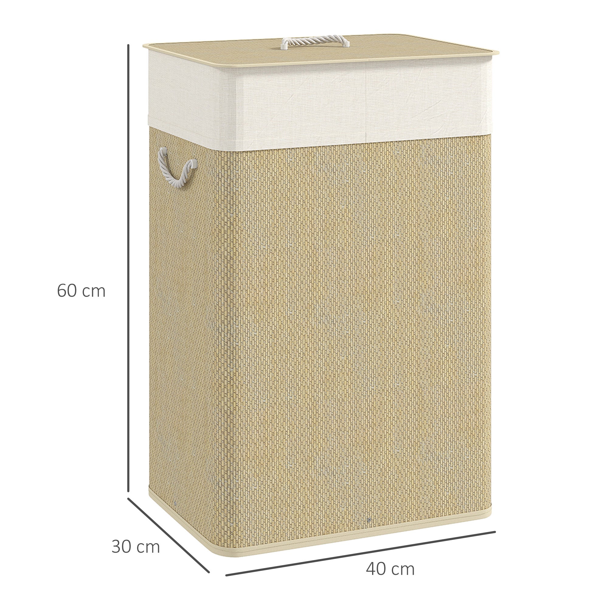 HOMCOM Bamboo Laundry Basket with Lid, 72L Laundry Hamper with Rope Handles, Washing Basket with Removable Washable Liner Bag for Bathroom, Bedroom, Nature Wood Finish - North Peak Garden Furniture