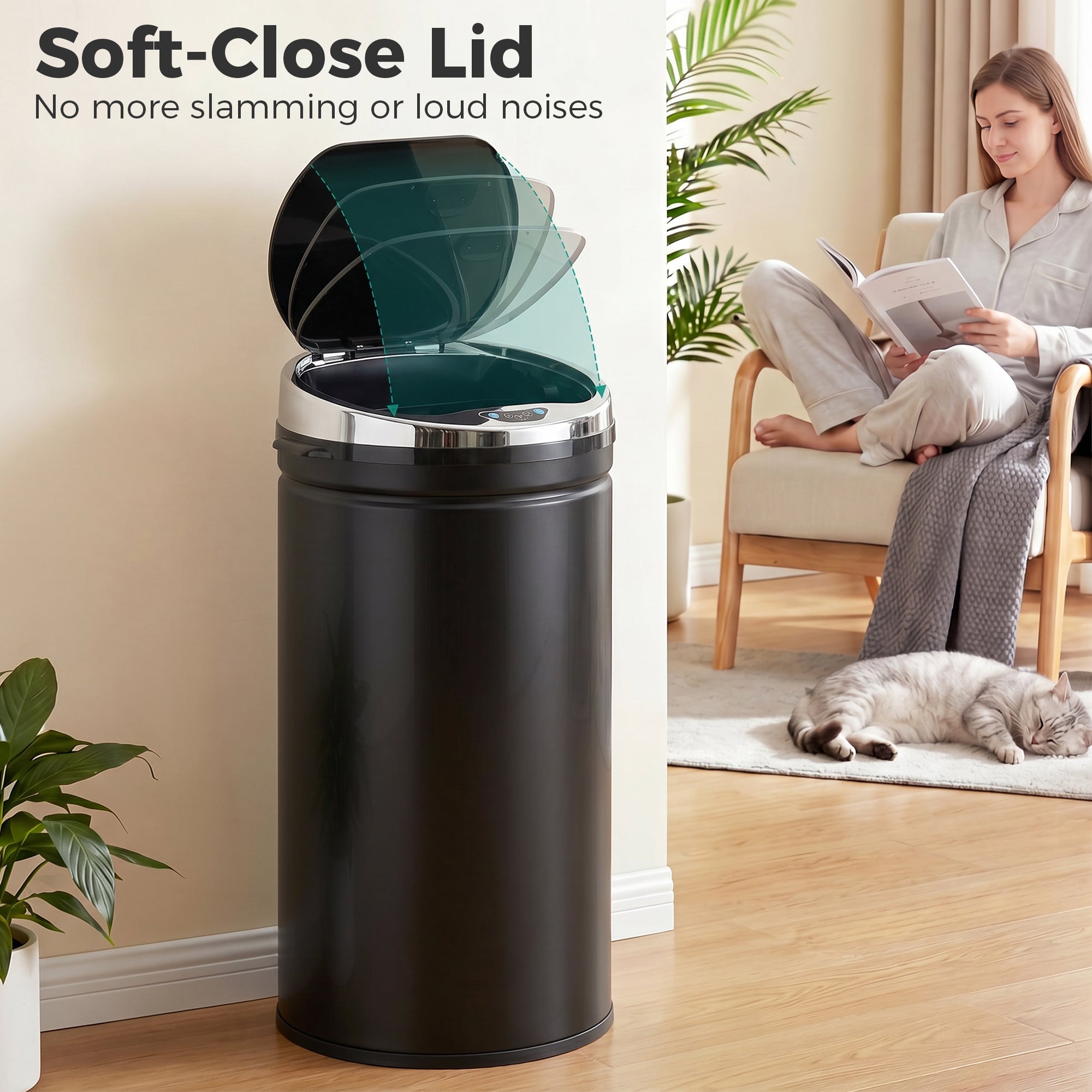 HOMCOM 42L Sensor Bin for Kitchen Waste Automatic Dustbin Motion Detection Dustbin  Stainless Steel Rubbish Can with Bucket, Black
