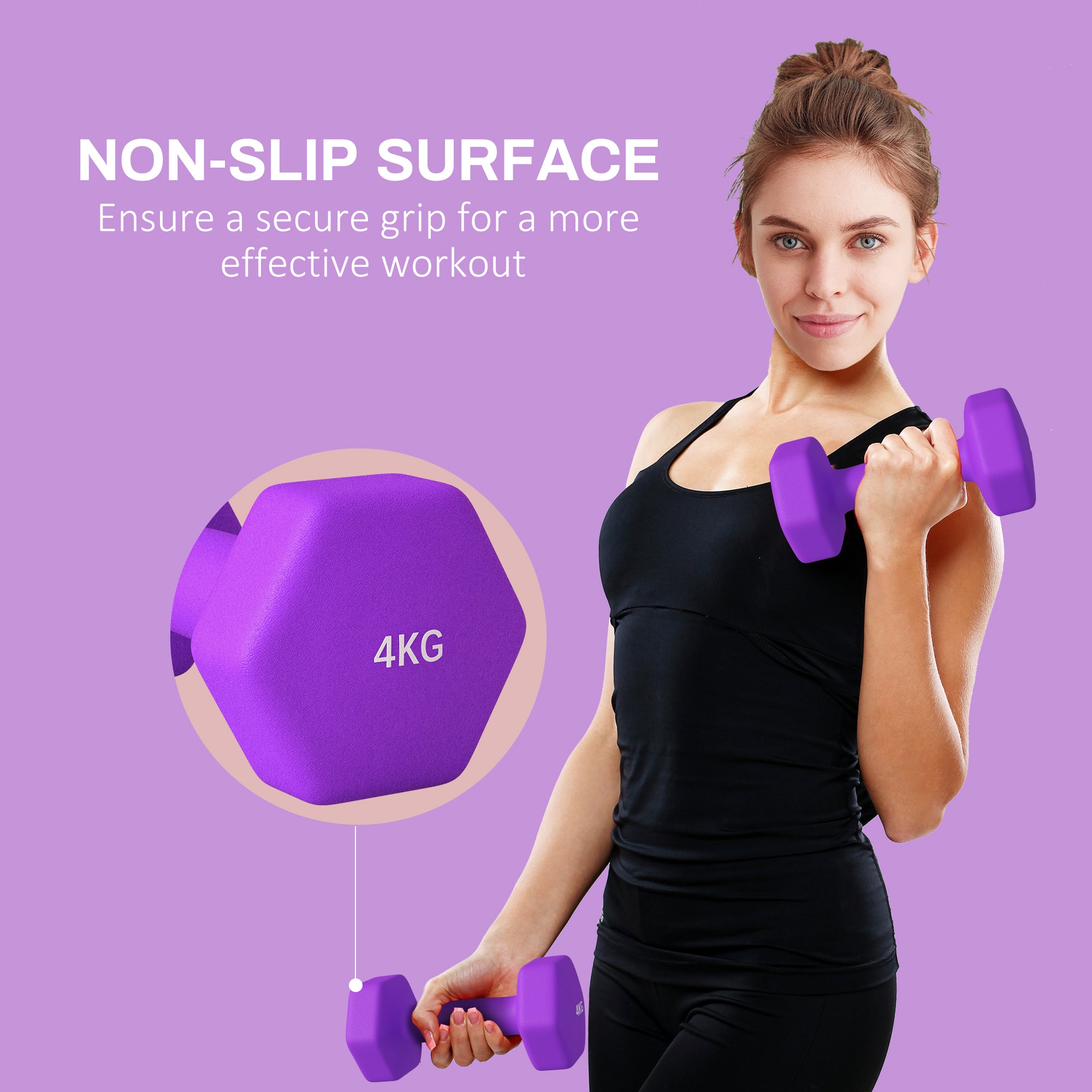 SPORTNOW 2 x 4kg Hexagonal Dumbbells Weights Set with Non-Slip Grip for Home Gym Workout, Purple - North Peak Garden Furniture