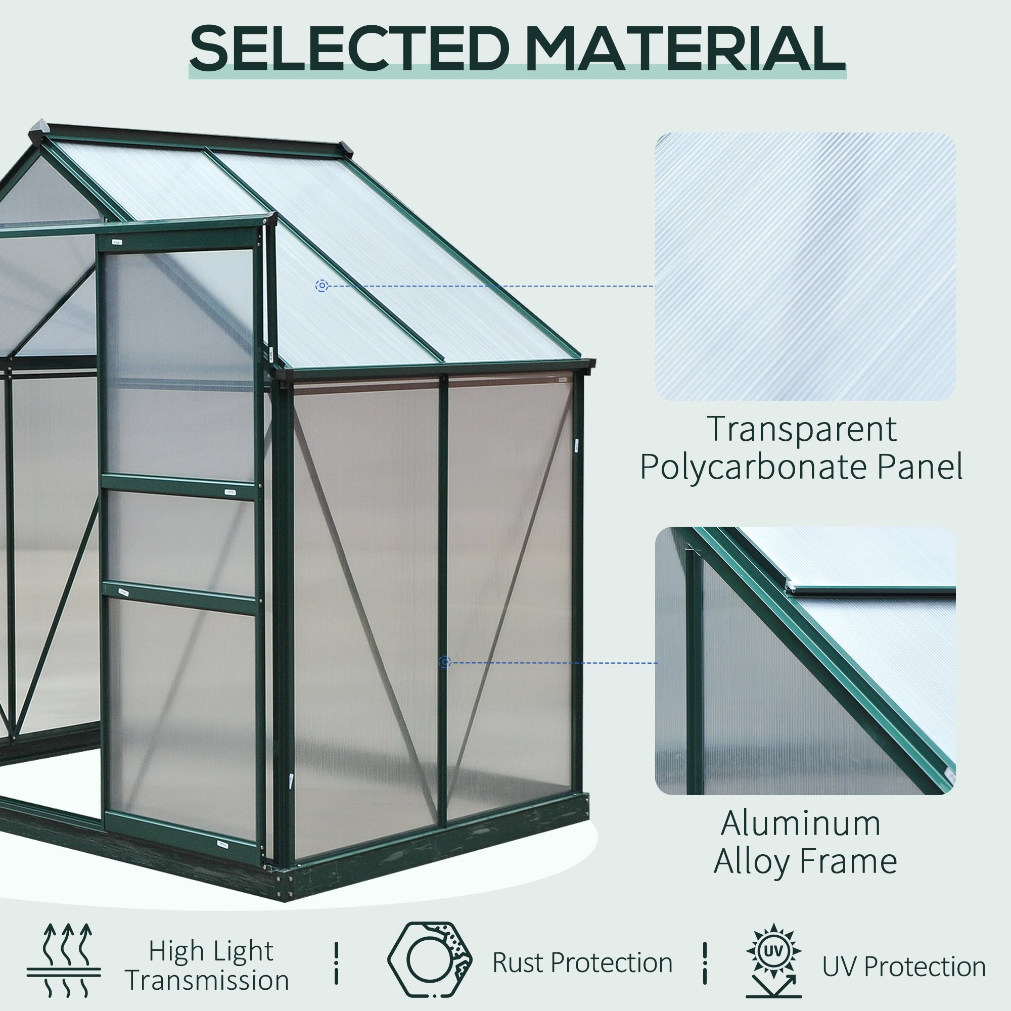 Outsunny 6 x 4ft Polycarbonate Greenhouse, Large Walk-In Green House with Slide Door and Window, Garden Plants Grow House with Aluminium Frame and Foundation, Dark Green