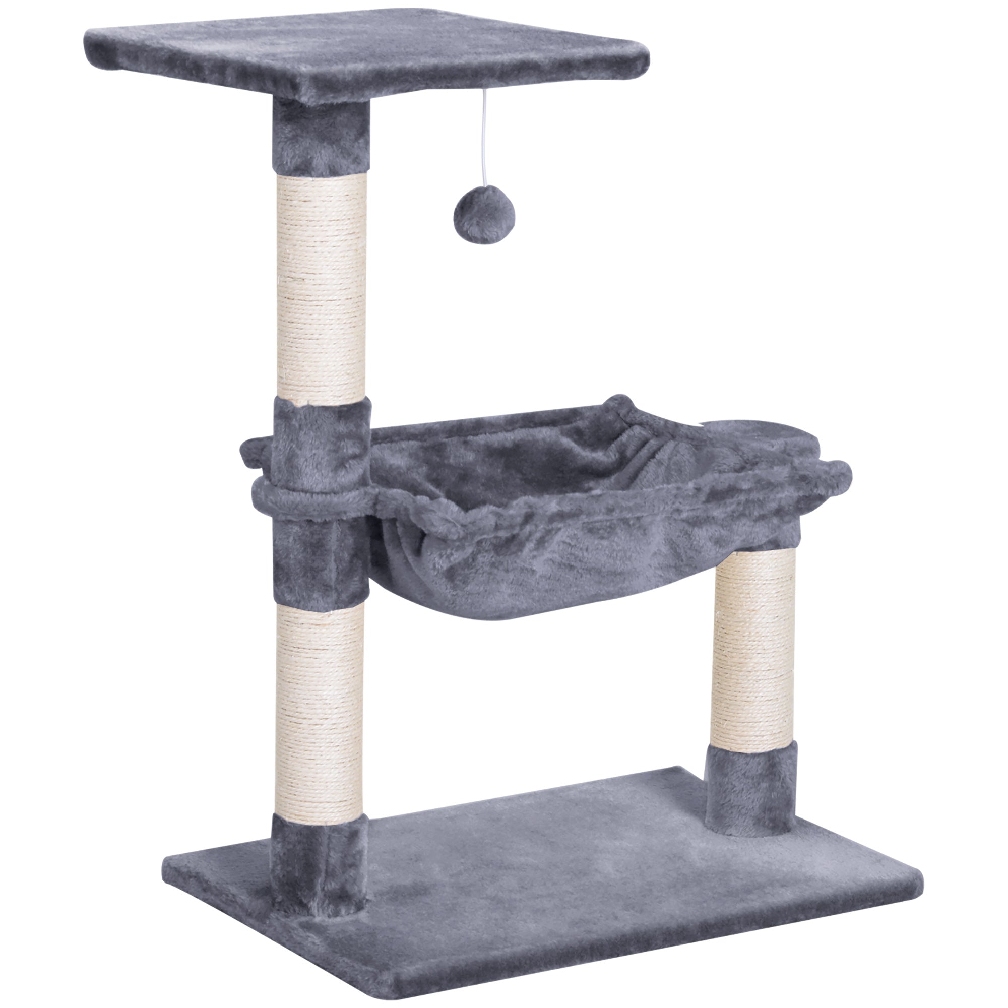 PawHut Cat Scratch Post with Bed Cat Tree for Indoor Cats Sisal Scratching Posts Hammock Kitty Activity Centre Grey - North Peak Garden Furniture