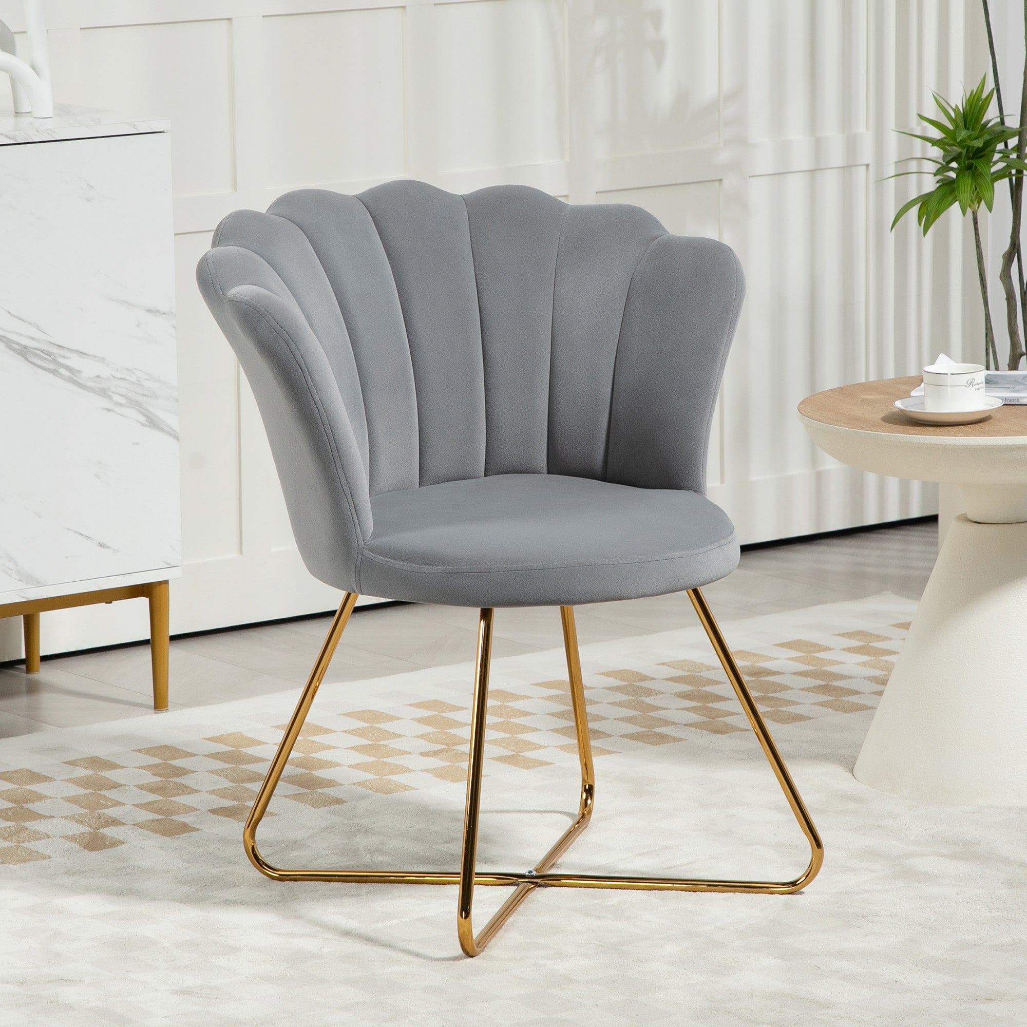 HOMCOM Velvet-Feel Lotus Petal Accent Chair - Grey - North Peak Garden Furniture