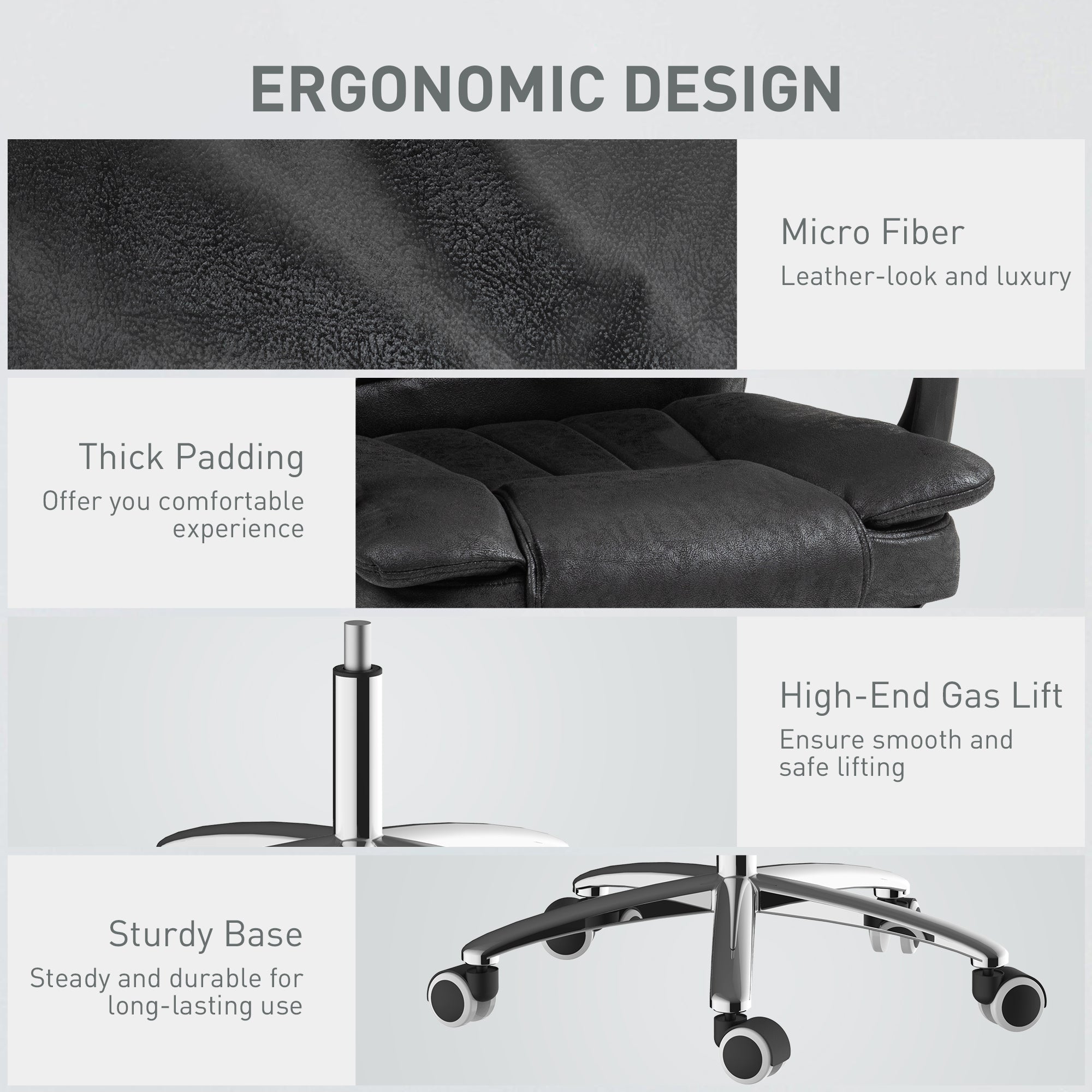 Vinsetto Home Office Chair Microfibre Desk Chair with Reclining Function Armrests Swivel Wheels Footrest Black - North Peak Garden Furniture