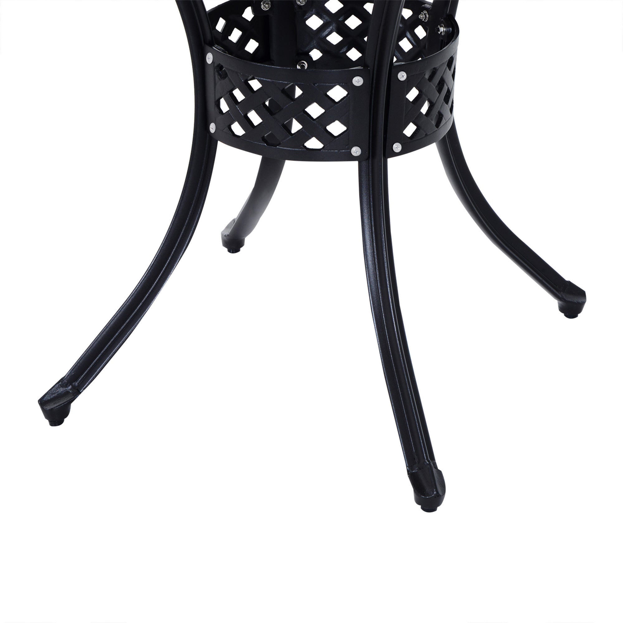 Outsunny 85cm Round Garden Table with Umbrella Hole, Aluminium Grid Motif Outdoor Dining Table for Garden Patio, Black - North Peak Garden Furniture