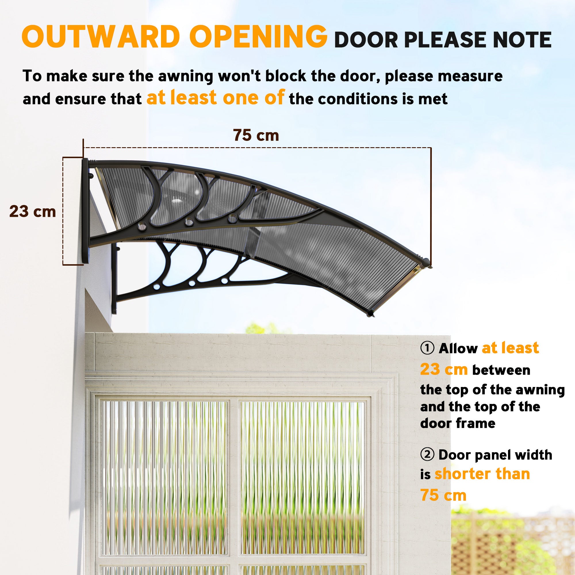 Outsunny Door Canopy Awning Outdoor Window Rain Shelter Cover for Front/Back Door Porch Black 100 x 75cm