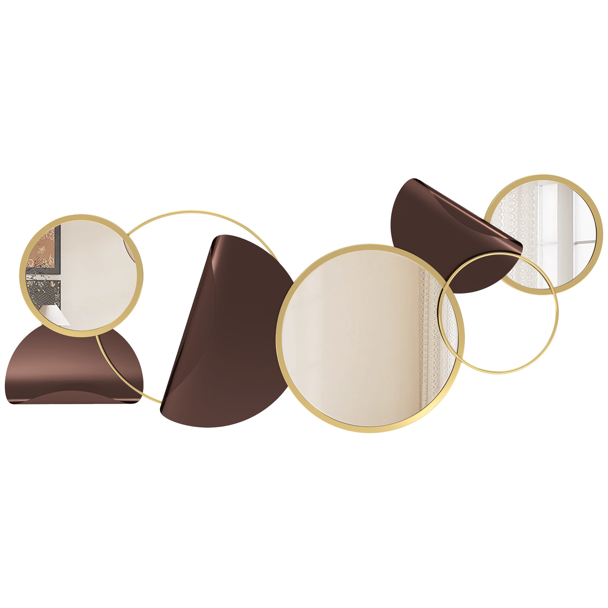 HOMCOM Metal Wall Art, Modern Decorative Mirror Decor, Hanging Home Wall Decoration for Living Room Bedroom Dining Room, Gold Tone - North Peak Garden Furniture