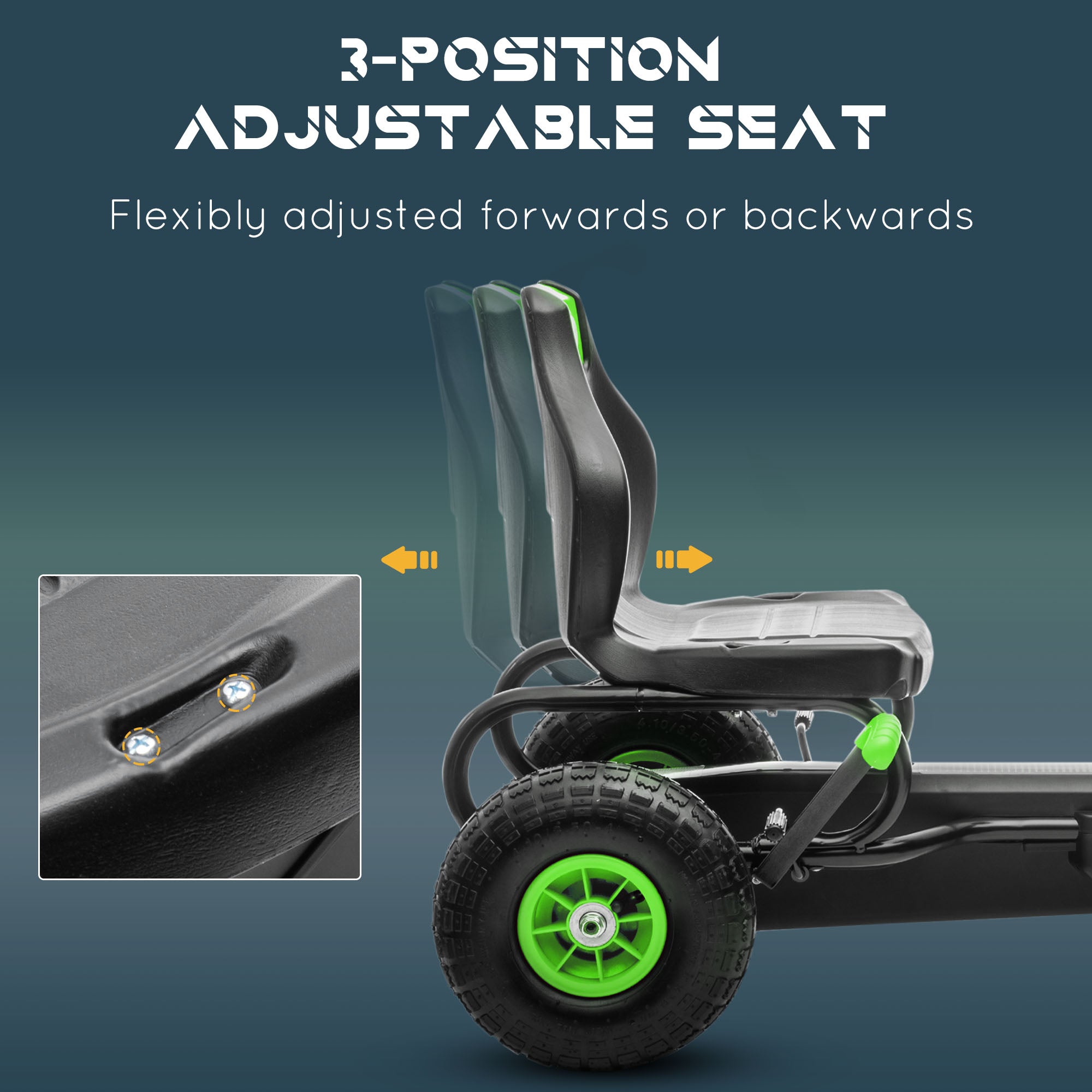 HOMCOM Kids Pedal Go Kart, with Adjustable Seat, Inflatable Tyres - Green - North Peak Garden Furniture