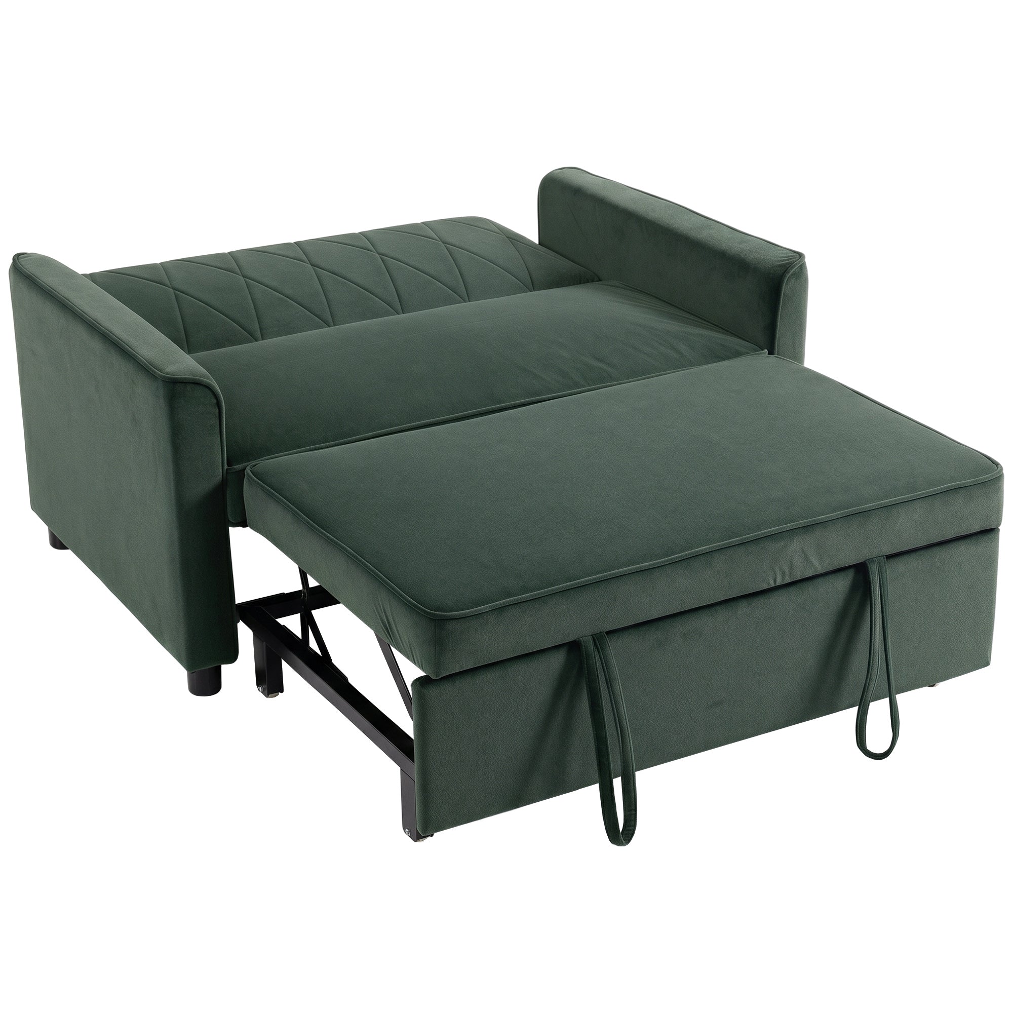 HOMCOM 2 Seater Sofa Bed, 3-in-1 Convertible Pull Out Sleeper Sofa with Click-Clack Adjustable Backrest, Dark Green