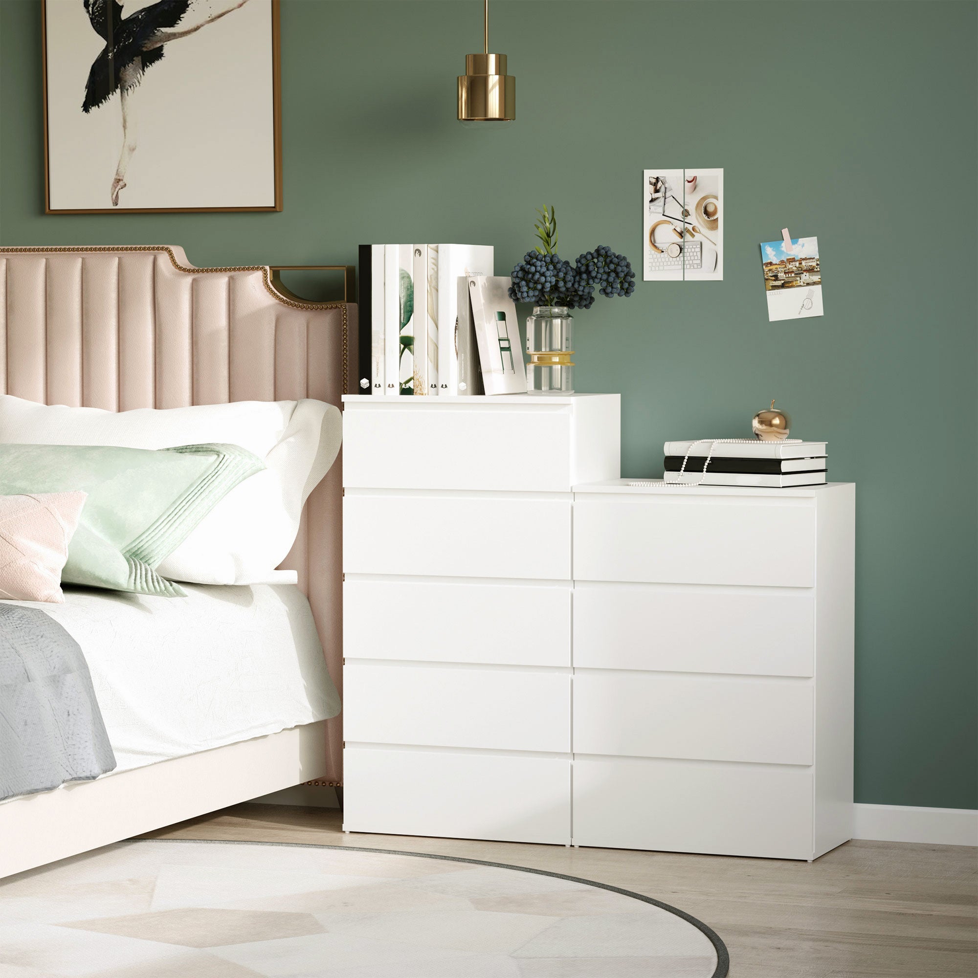 HOMCOM Chest of Drawers, 5 Drawers Storage Cabinet Floor Tower Cupboard for Bedroom Living Room, White - North Peak Garden Furniture