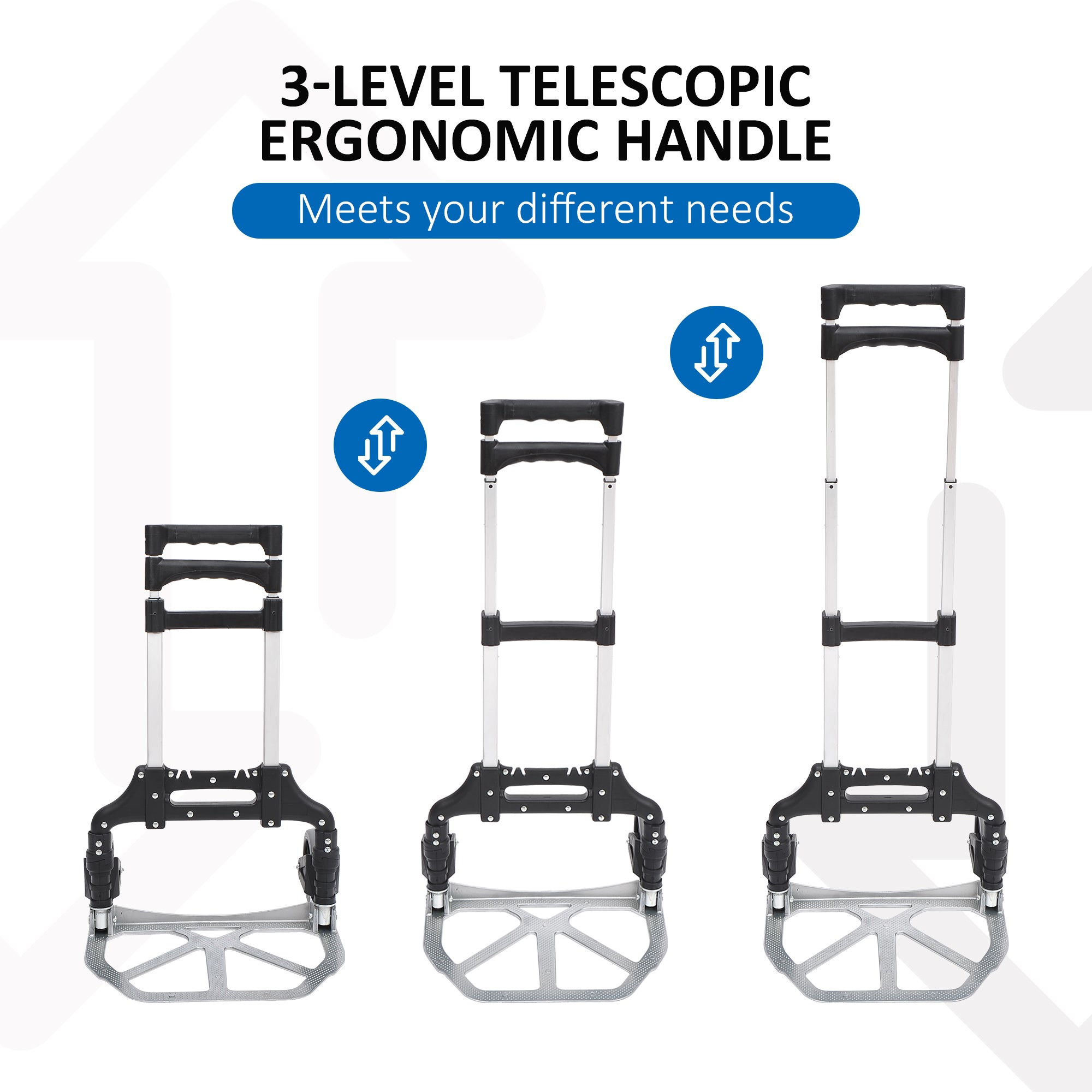 HOMCOM Aluminium Folding Hand Truck Trolley, Heavy Duty Foldable Sack Cart with Adjustable Telescoping Handle, 70KG Load Capacity - North Peak Garden Furniture