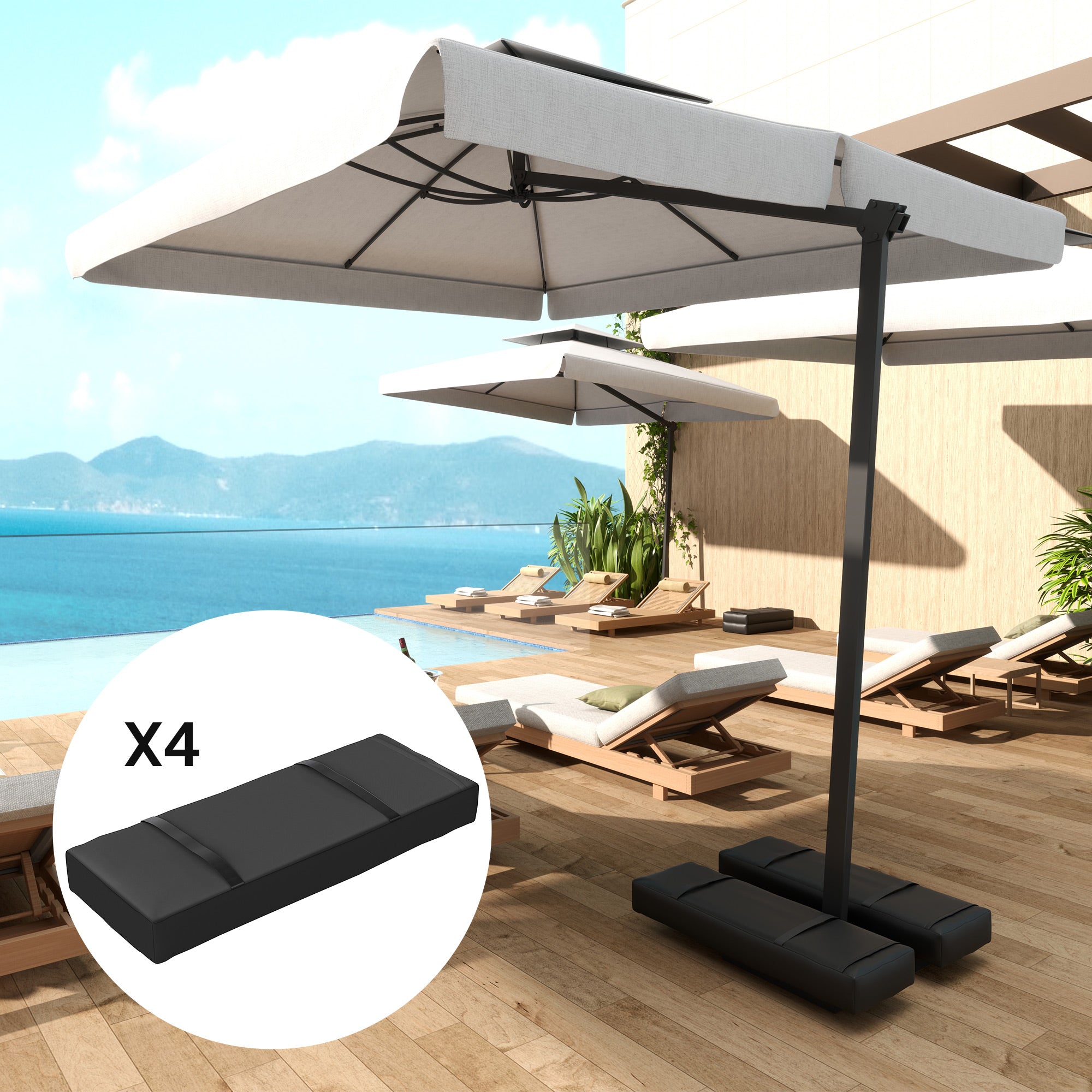 Outsunny Parasol Weights Set of 4, Parasol Base Weights Bags, 25kg Fillable Sandbag Weights with Handles, Cantilever Umbrella Base Weights, Black - North Peak Garden Furniture