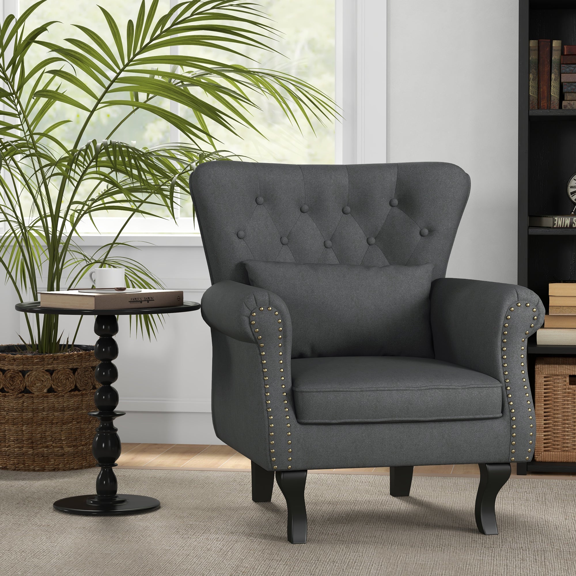 HOMCOM Chesterfield-Style Accent Chair - Grey - North Peak Garden Furniture