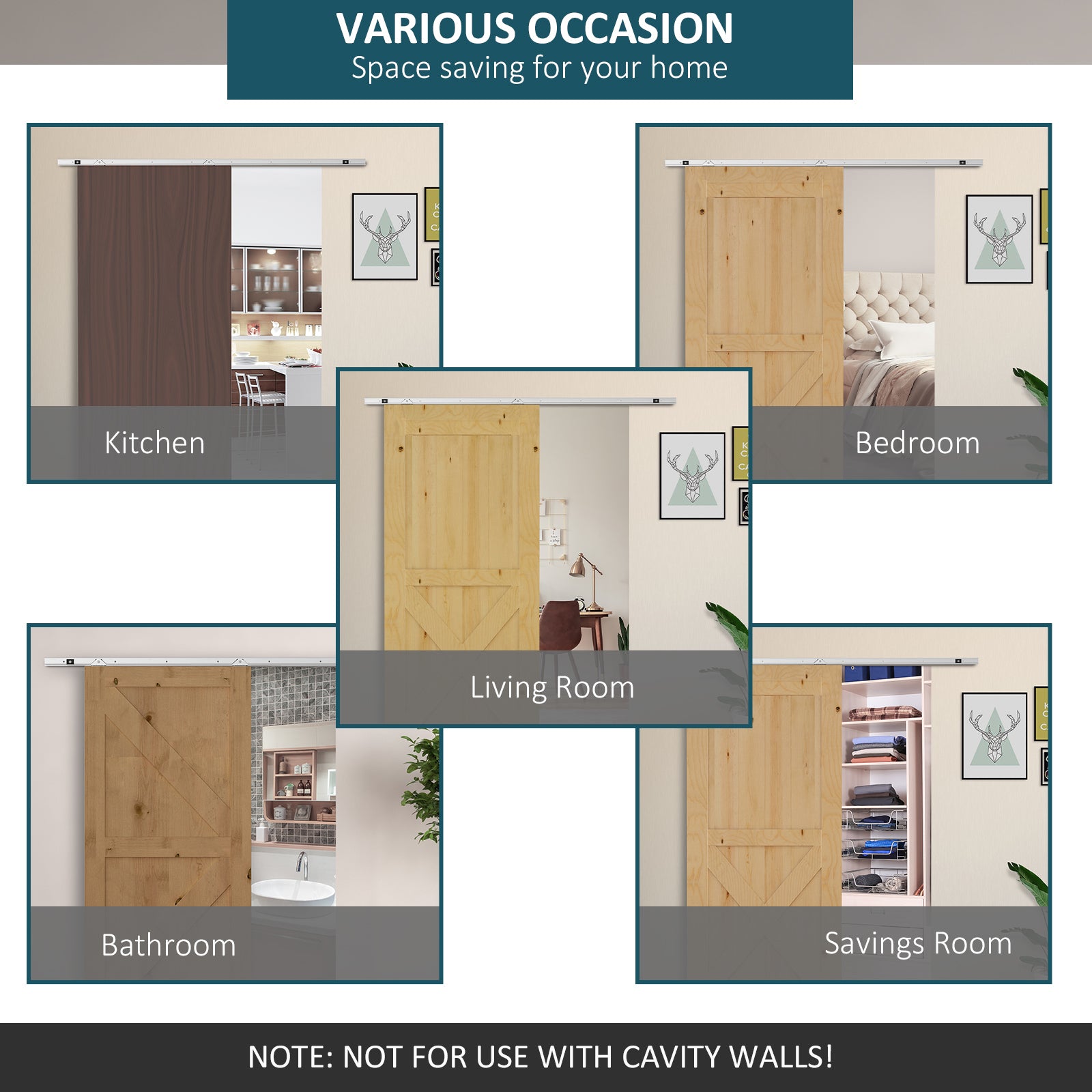 HOMCOM 6FT Modern Sliding Barn Door Closet Hardware Track Kit Track System Unit for Single Wooden Door - North Peak Garden Furniture