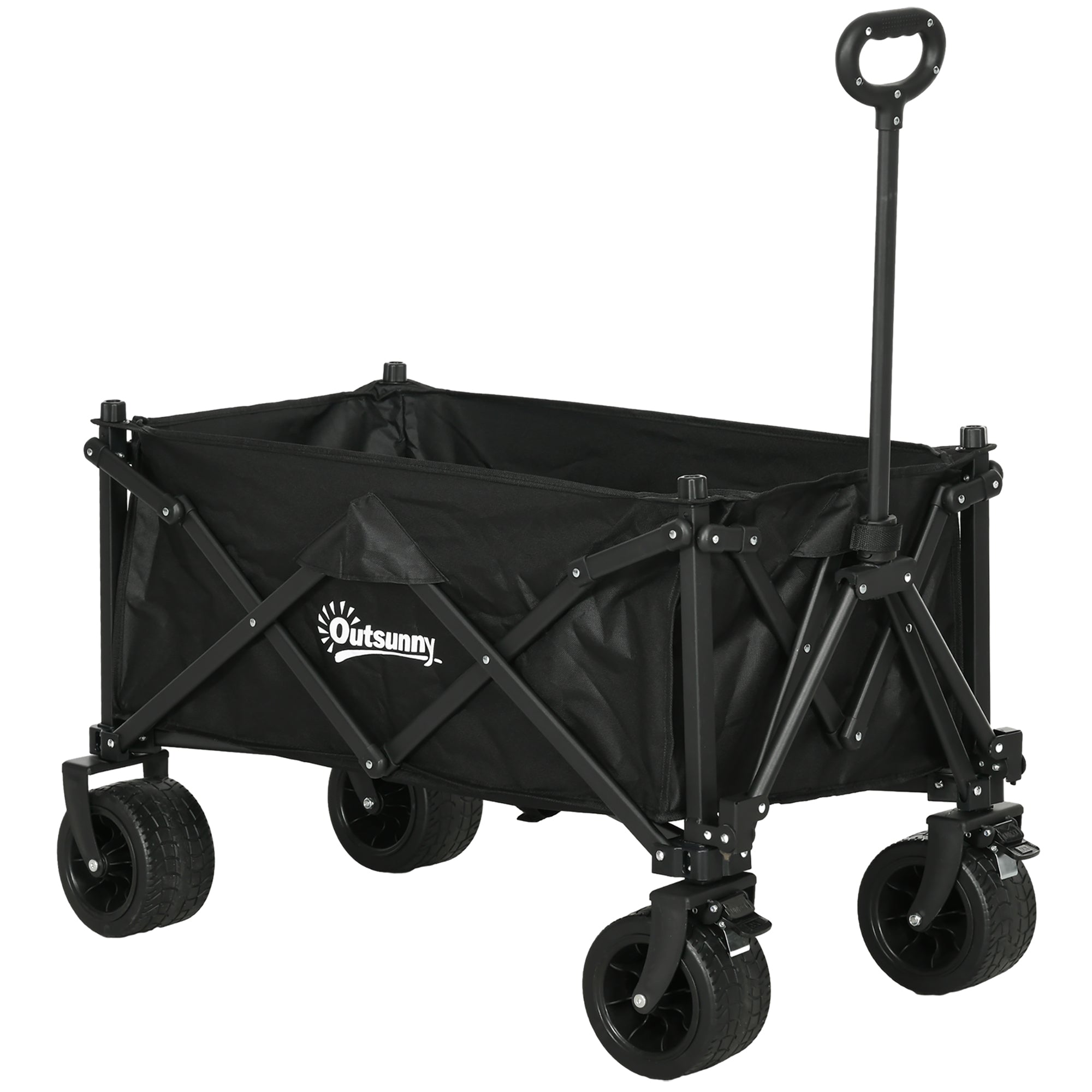 Outsunny Folding Garden Trolley, Outdoor Wagon Cart with Carry Bag, for Beach, Camping, Festival, 120KG Capacity, Black - North Peak Garden Furniture