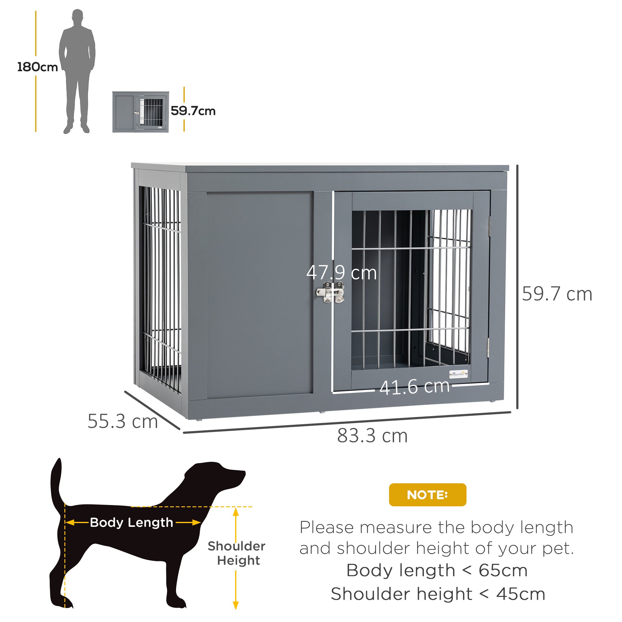 PawHut Furniture Style Dog Crate for Small and Medium Dogs, End Table Pet Cage with Two Lockable Doors - Grey - North Peak Garden Furniture