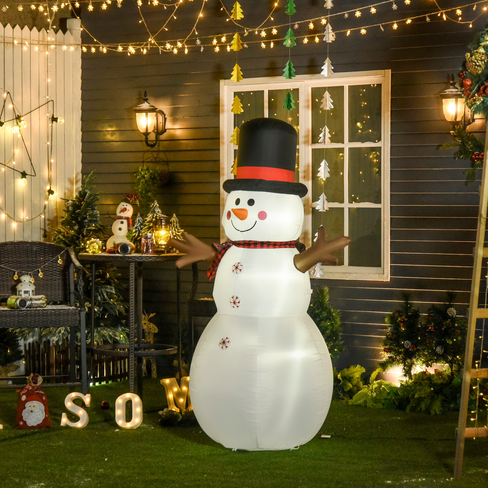 HOMCOM 6ft Giant Inflatable Snowman Christmas Decoration w/ LED Lights Accessories Cute Family Fun Seasonal Outdoor Indoor - North Peak Garden Furniture