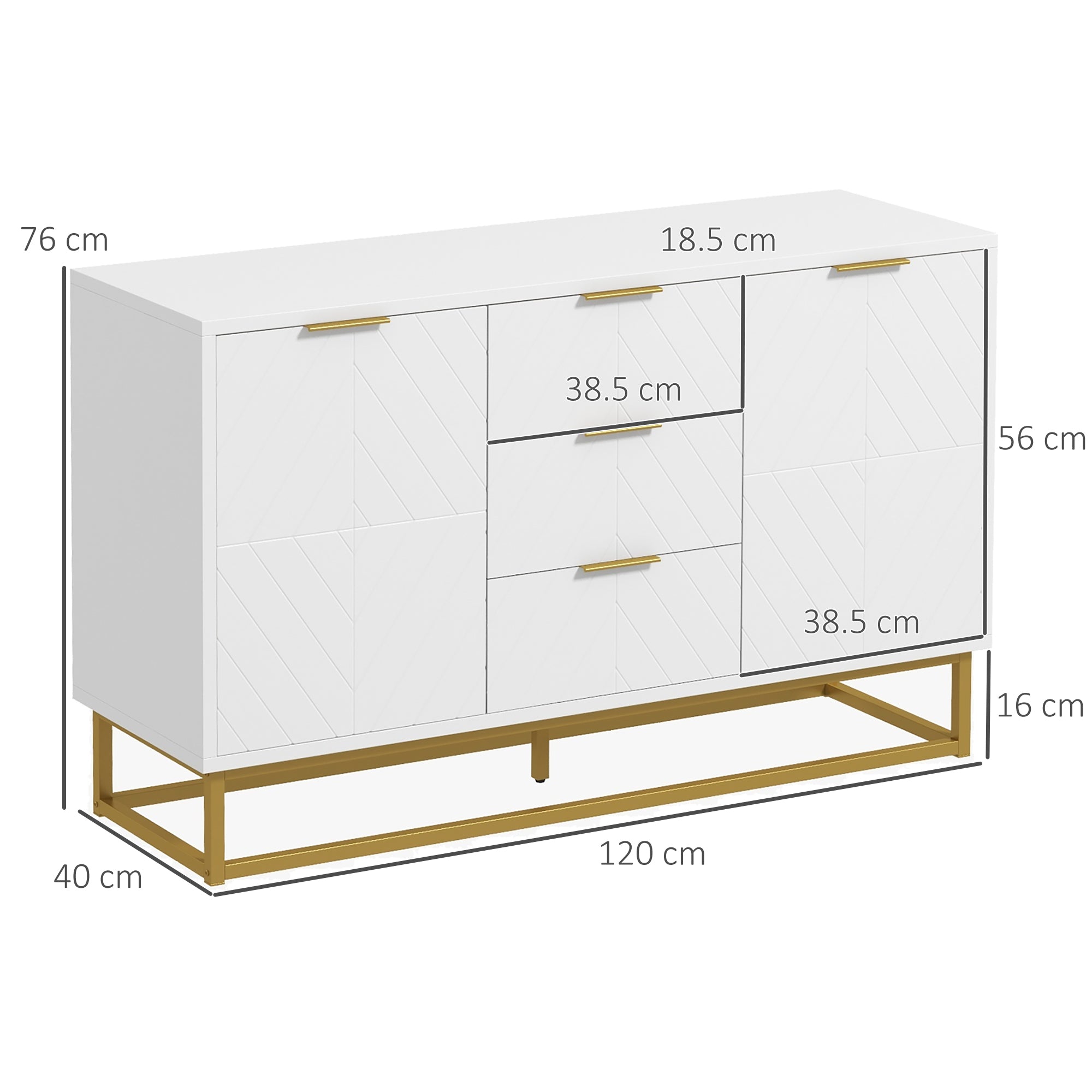 HOMCOM Modern Storage Cabinet Freestanding Cupboard with 3 Drawers for Dining Room, Living Room