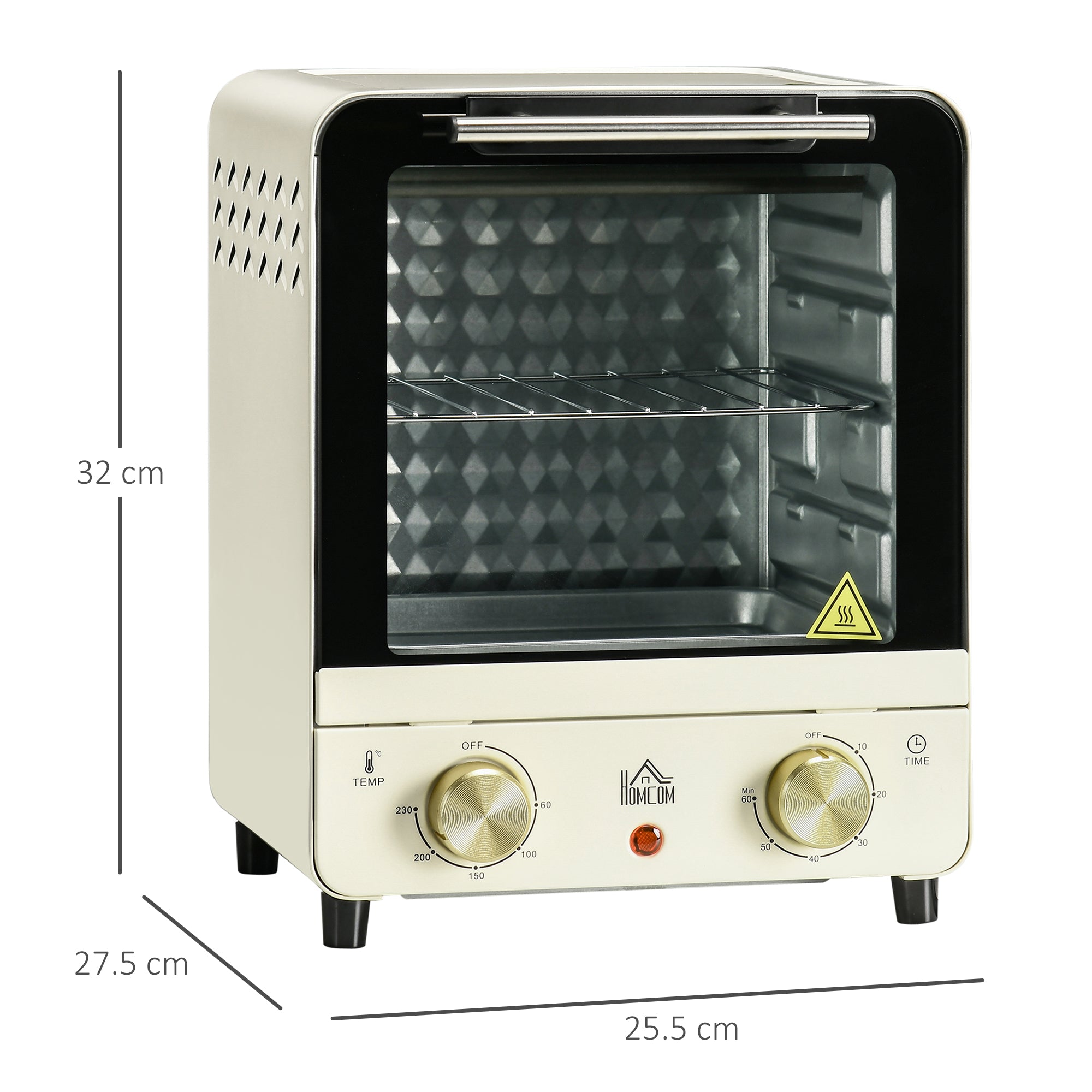 HOMCOM Mini Oven, 15 Litres Electric Oven and Grill with 60-230℃ Adjustable Temperature, 60 Minute Timer, Include Baking Tray, Wire Rack and Crumb Tray, 1000W, Cream White - North Peak Garden Furniture