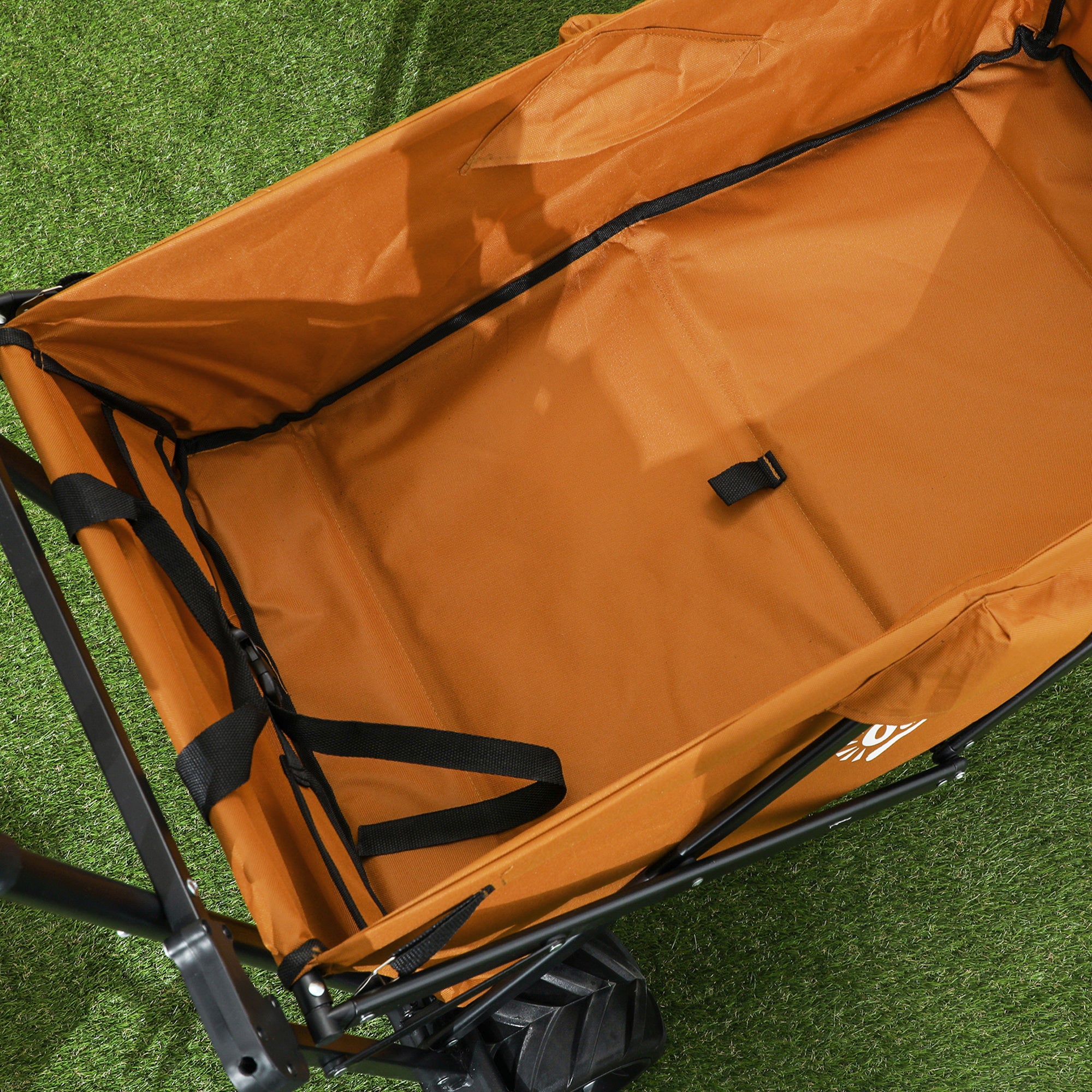 Outsunny Folding Trolley Cart Storage Wagon Beach Trailer 4 Wheels with Handle Overhead Canopy Cart Push Pull For Shopping Camping, Orange - North Peak Garden Furniture