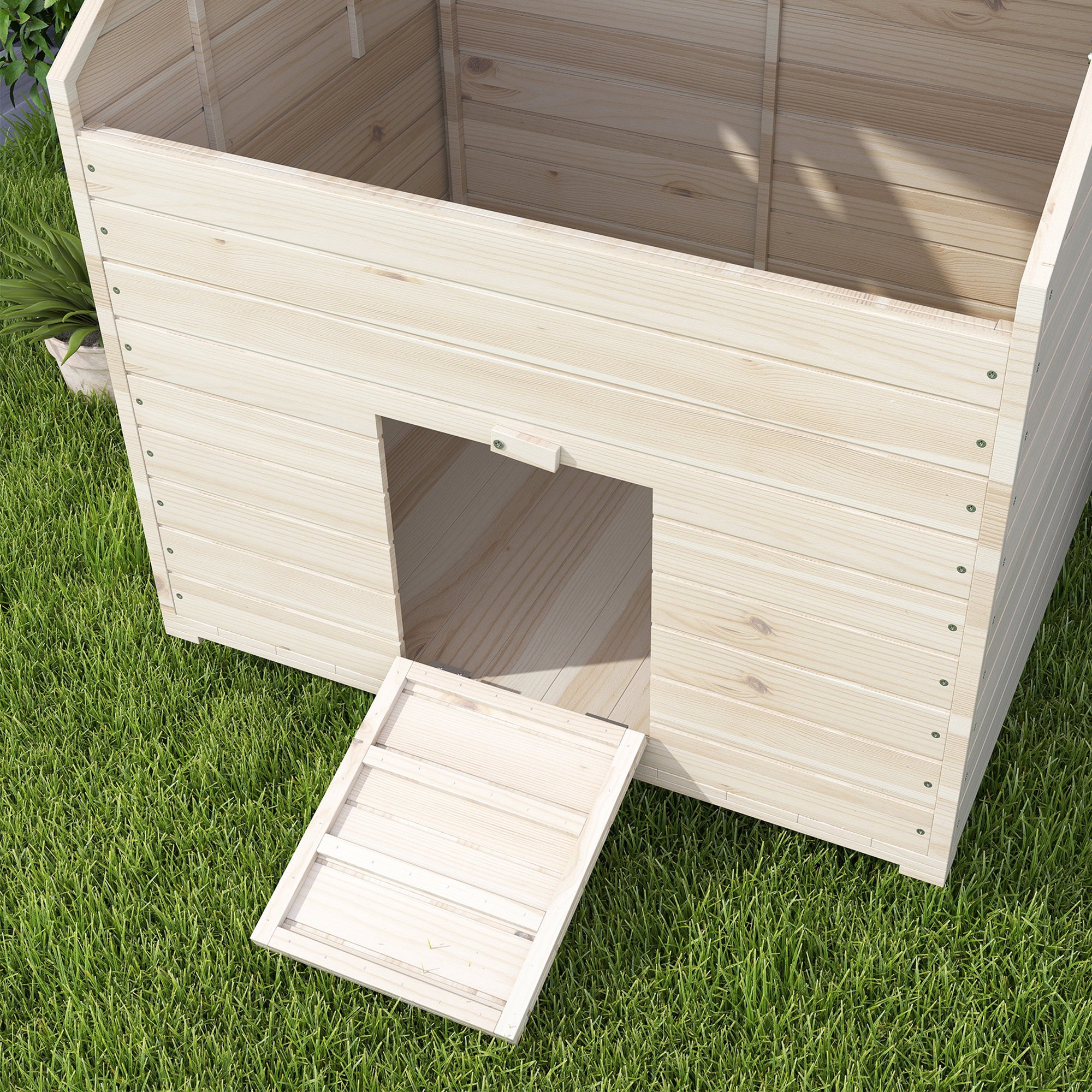 PawHut Wooden Duck House Poultry Coop for 2-4 Ducks with Openable Roof Raised Feet Air Holes Natural - North Peak Garden Furniture