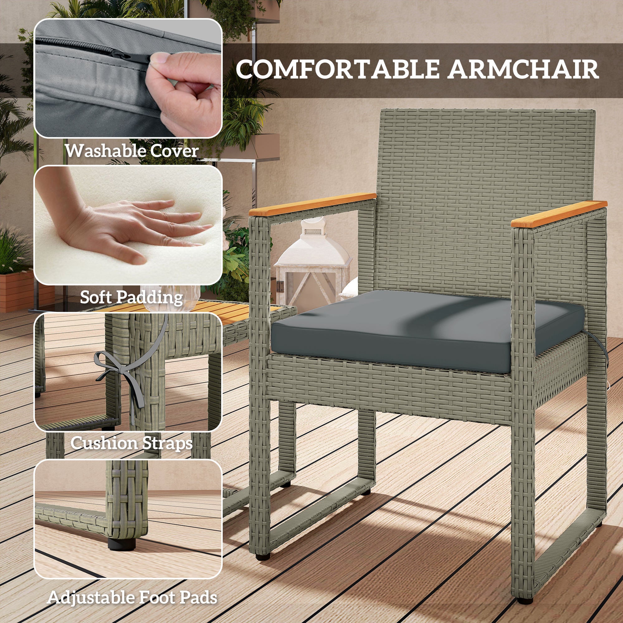Outsunny Three-Piece Rattan Chair Set - Grey - North Peak Garden Furniture