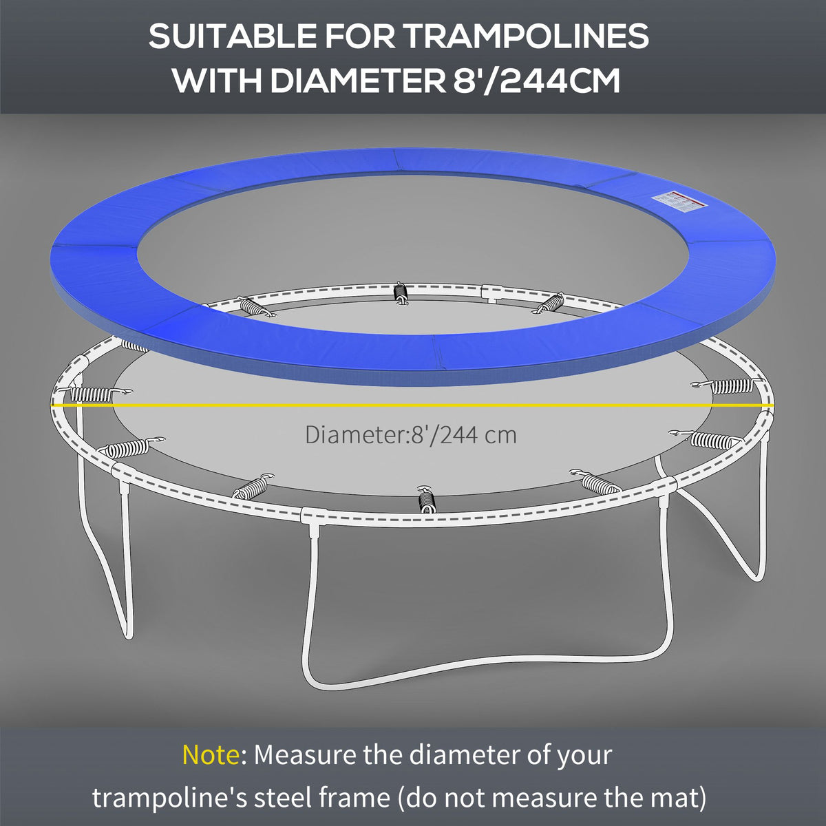 HOMCOM Φ244cm Trampoline Pad Pads Replacement Trampoline Accessories Safety Surround Pads Padding - 8ft Blue - North Peak Garden Furniture