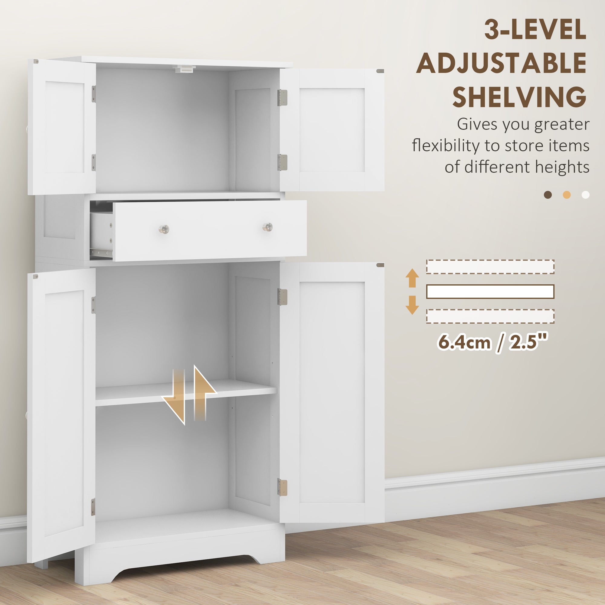 HOMCOM Multi-Storage Freestanding Kitchen Cabinet - White - North Peak Garden Furniture