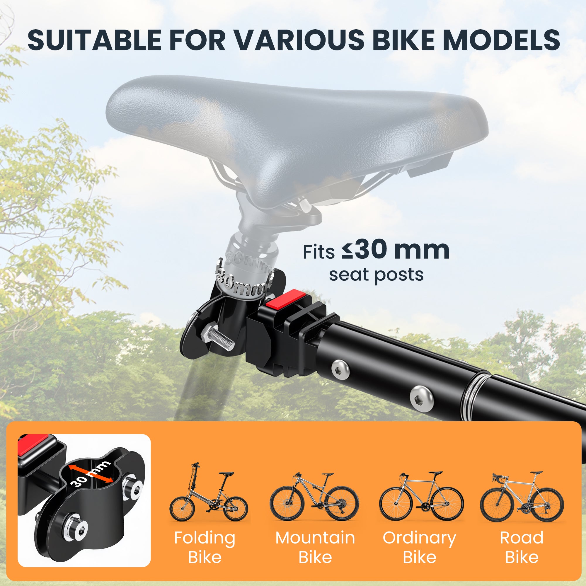 HOMCOM Bike Cargo Trailer Bicycle Cargo Storage Cart w/ Hitch Cycling Camping Luggage Storage Carrier Transport Steel Black