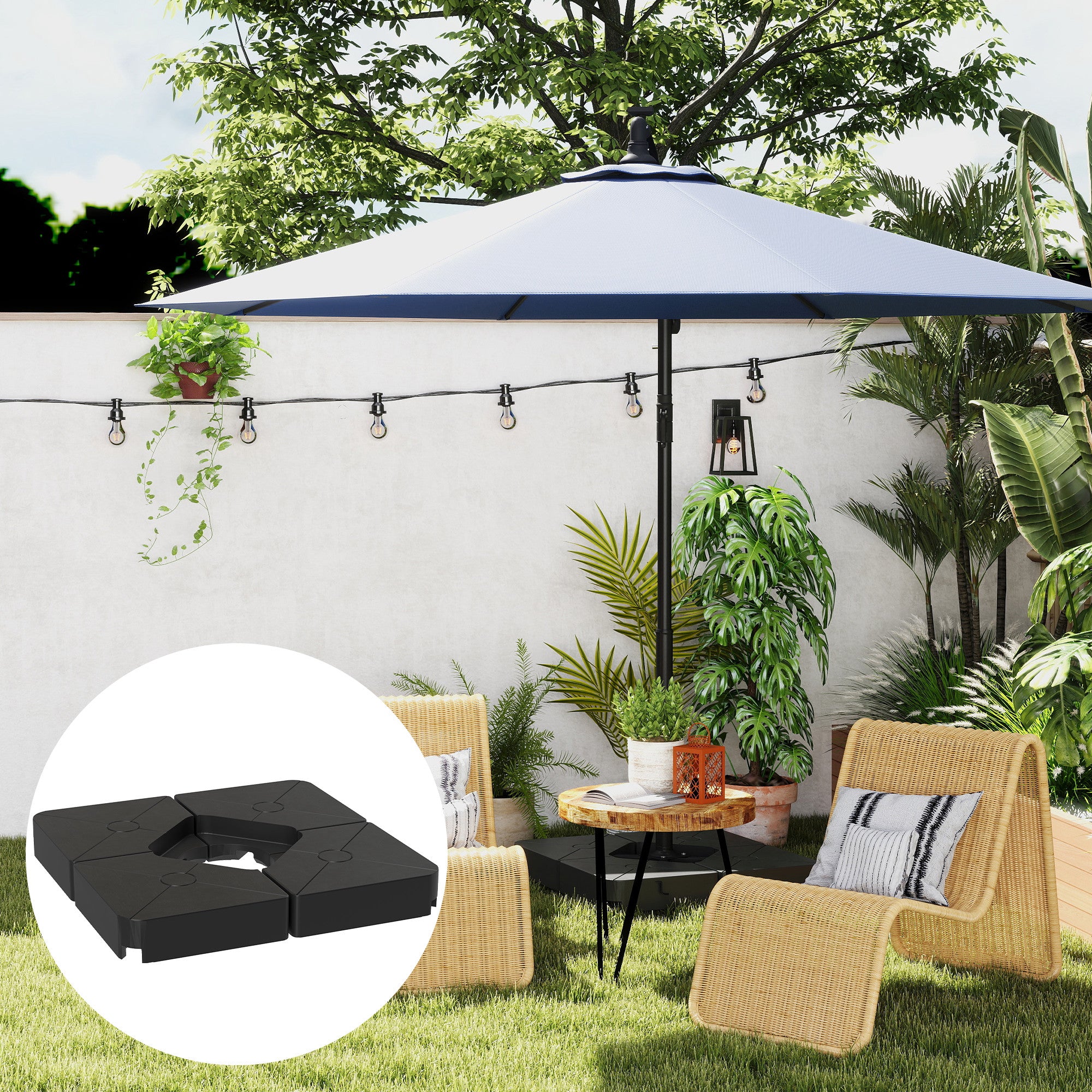 Outsunny Umbrella Weights for Cantilever Parasols, Set of 4 Heavy Duty Parasol Base Weights, 64kg Sand or 55kg Water Filled, Black - North Peak Garden Furniture